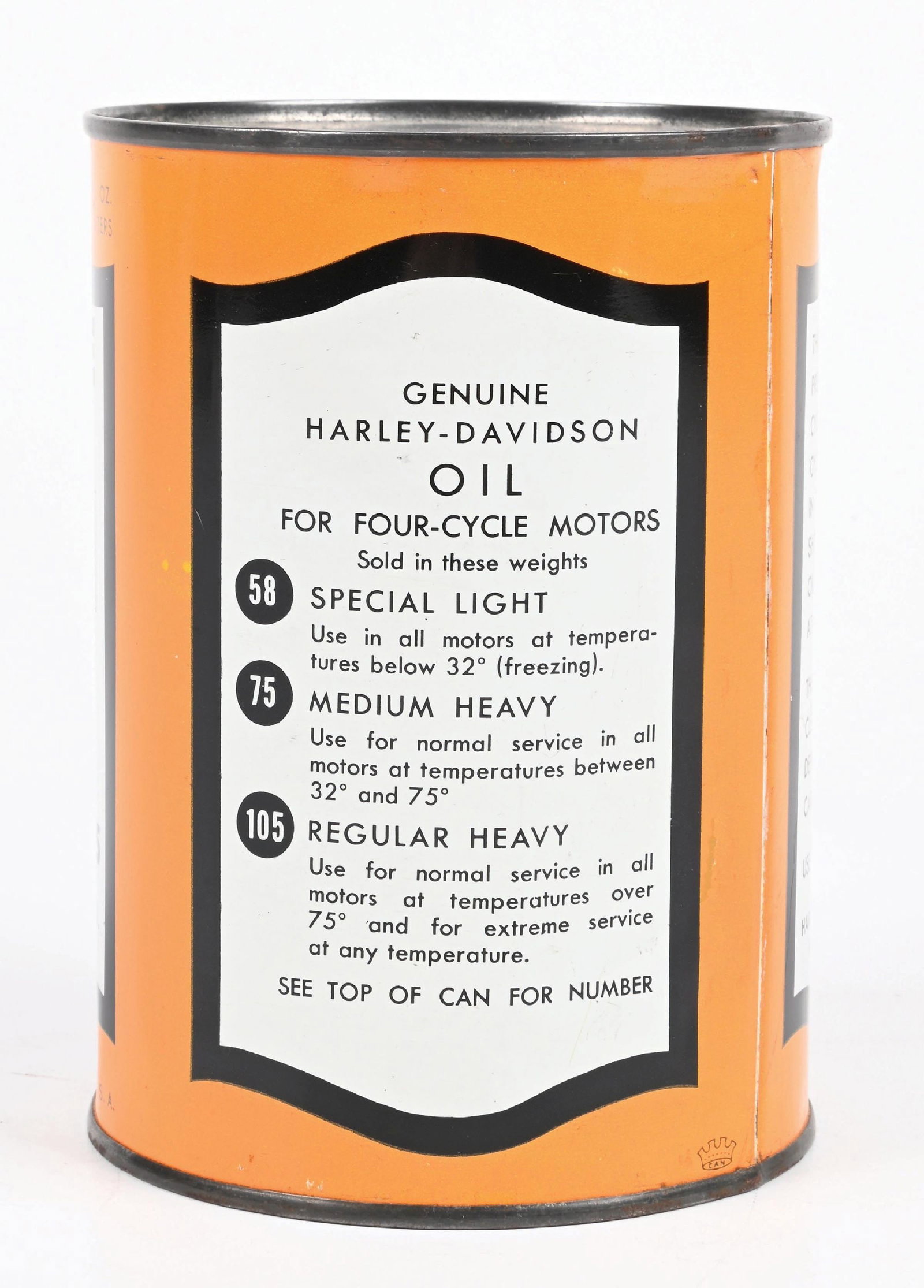 HARLEY-DAVIDSON MOTORCYCLES MOTOR OIL FOR 4-CYCLE MOTORS ONE QUART CAN - 2