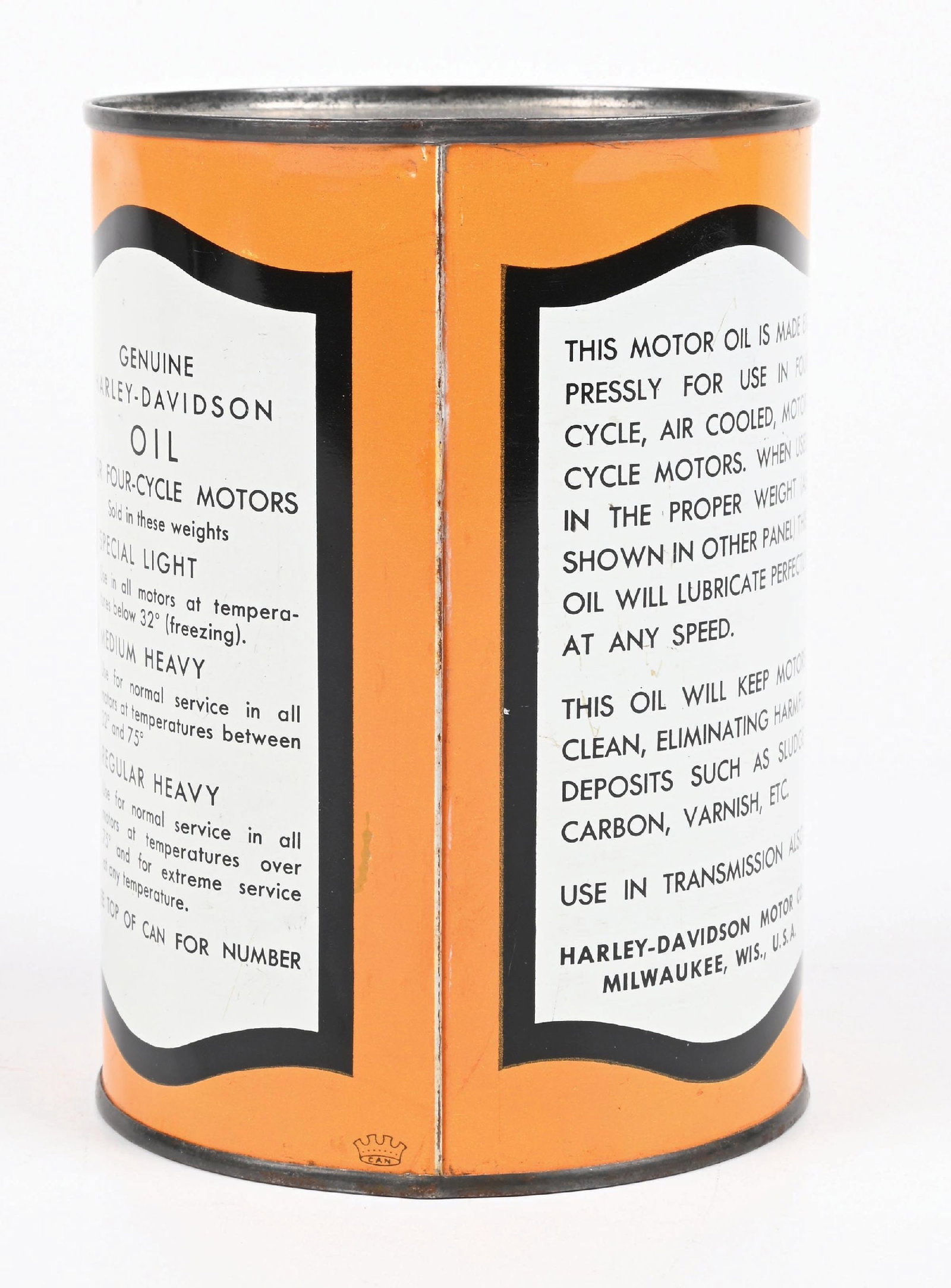 HARLEY-DAVIDSON MOTORCYCLES MOTOR OIL FOR 4-CYCLE MOTORS ONE QUART CAN - 3