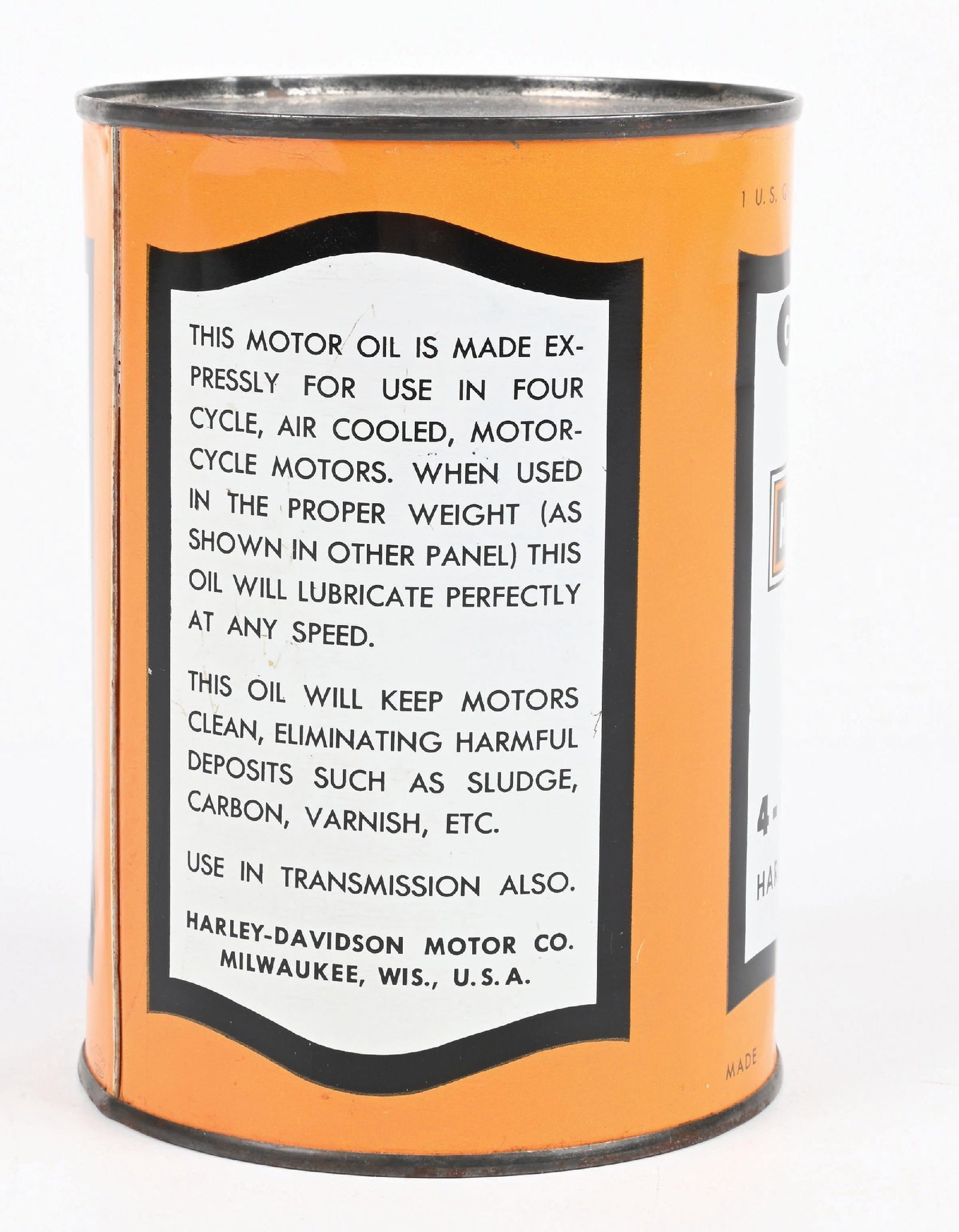 HARLEY-DAVIDSON MOTORCYCLES MOTOR OIL FOR 4-CYCLE MOTORS ONE QUART CAN - 4