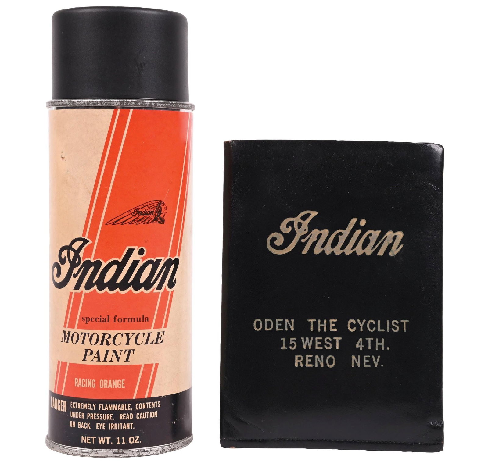 COLLECTION OF 2: INDIAN MOTORCYCLE SPRAY PAINT CAN AND LEATHER ADVERTISING WALLET (1 of 4)