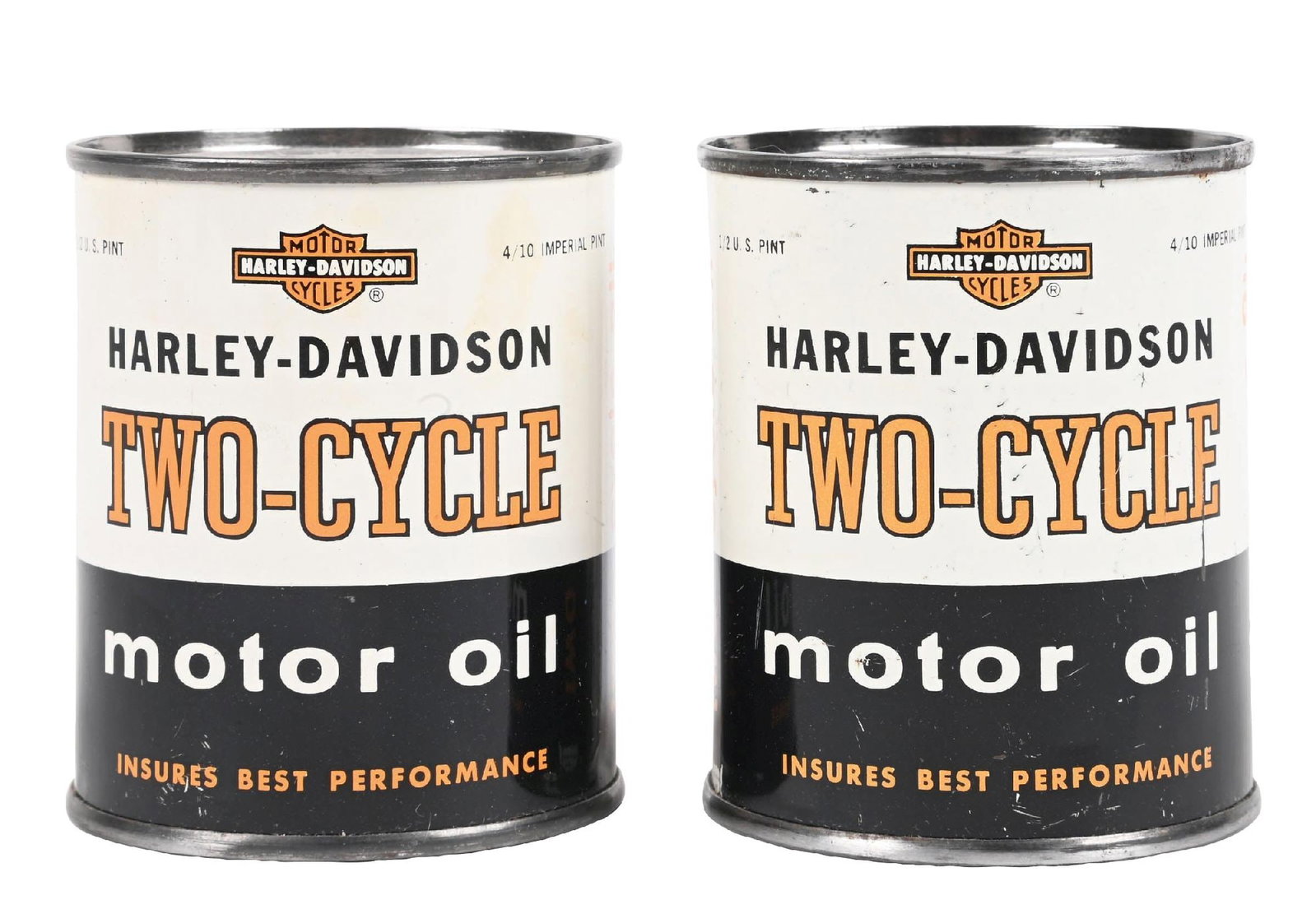 COLLECTION OF 2: HARLEY-DAVIDSON TWO-CYCLE MOTOR OIL HALF U.S. PINT CANS (1 of 6)