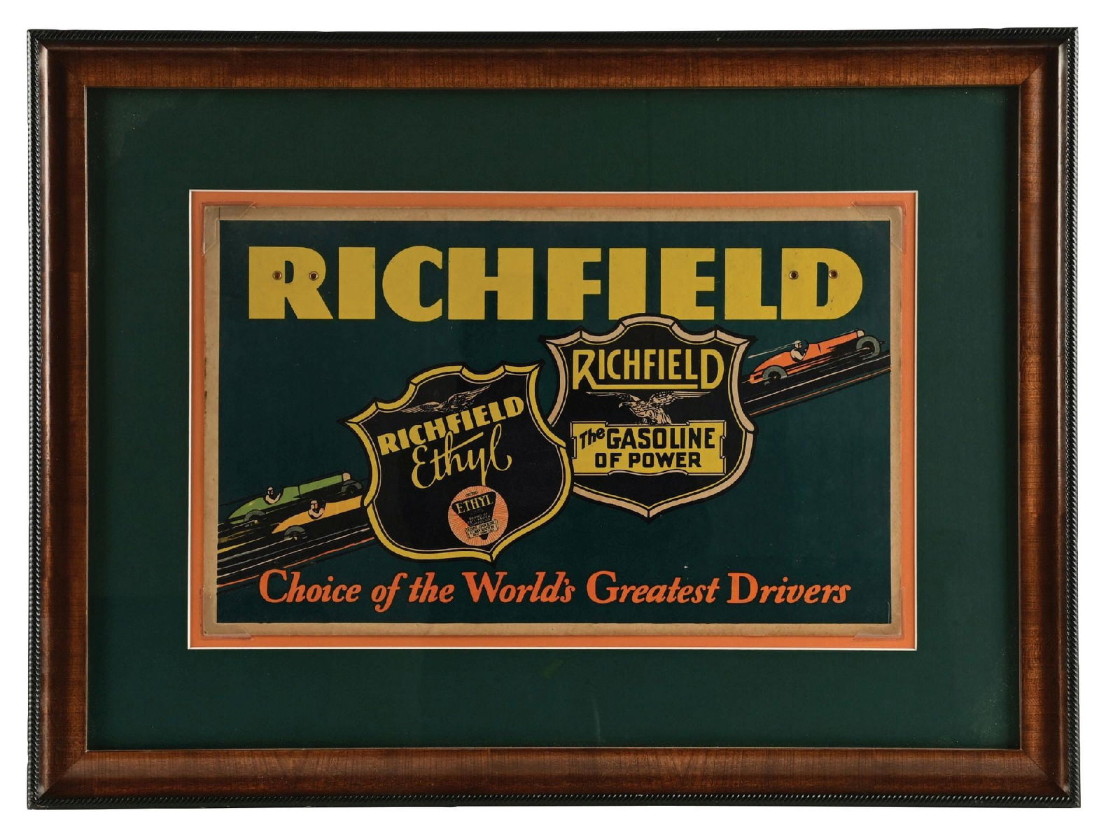 RARE RICHFIELD GASOLINE OF POWER FRAMED ADVERTISING WINTERFRONT (1 of 2)