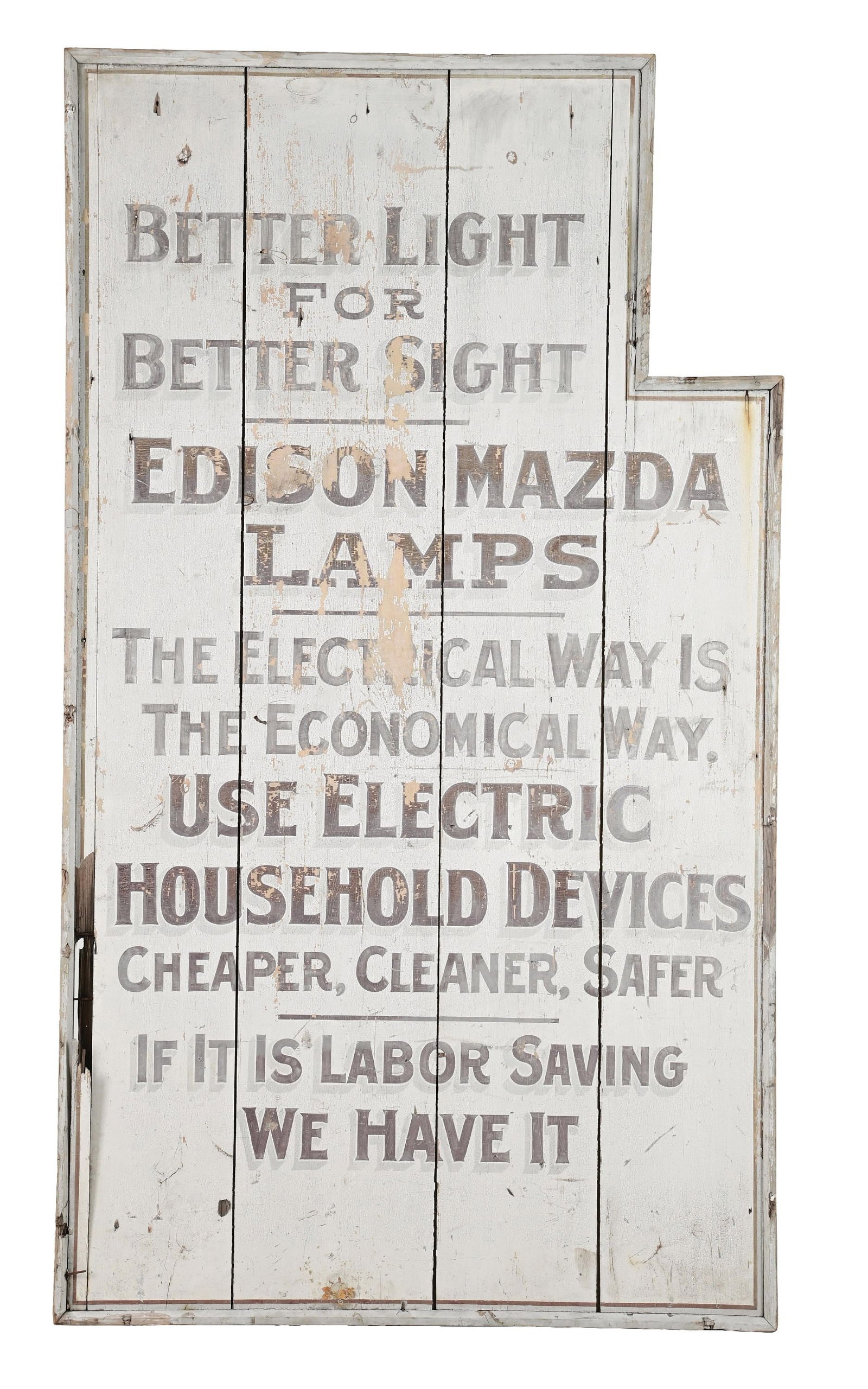 EDISON MAZDA LAMPS PAINTED WOOD HARDWARE STORE SIGN. (1 of 2)