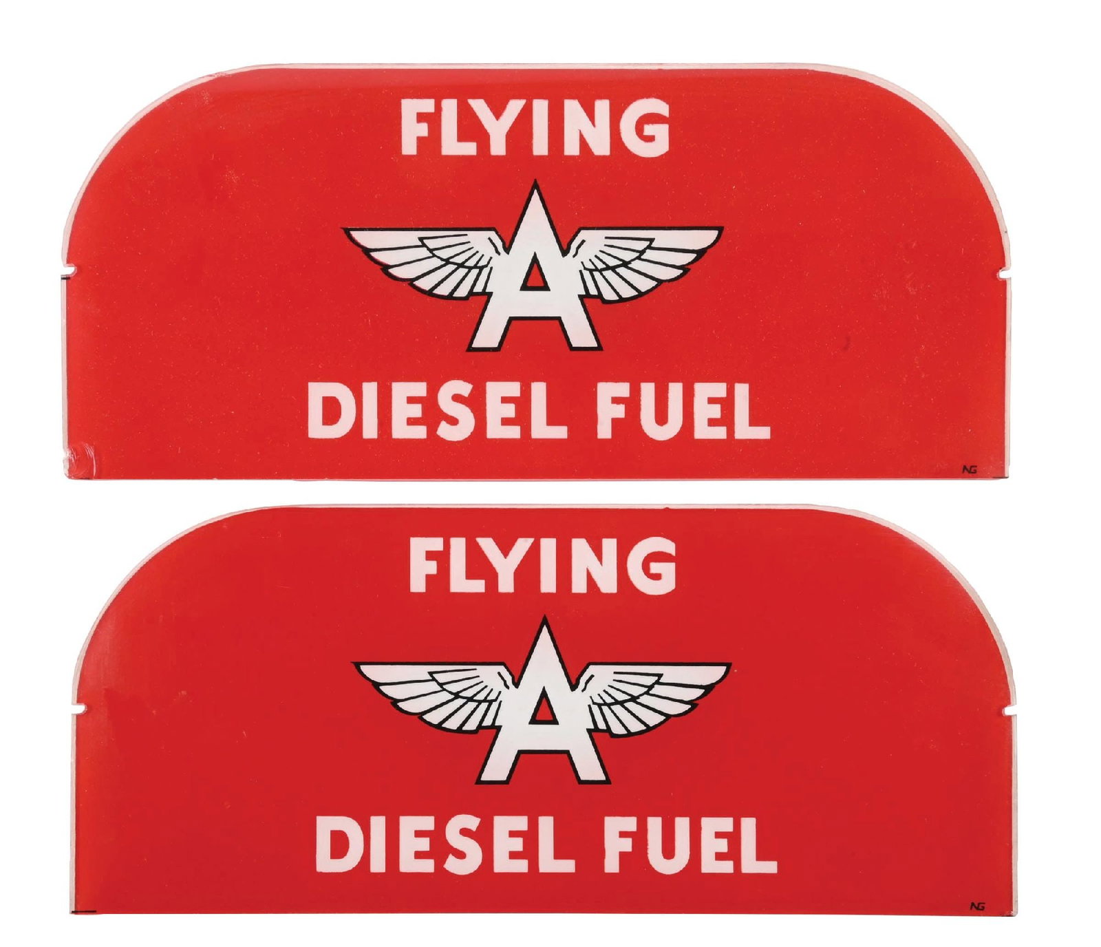 COLLECTION OF 2: FLYING A DIESEL FUEL SHOEBOX AD GLASS PANELS (1 of 4)