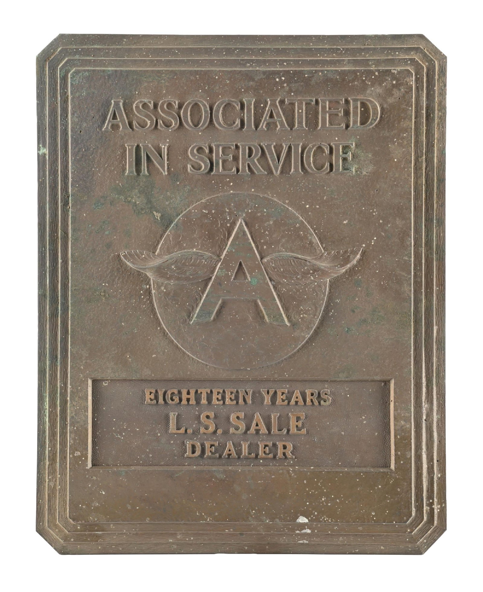 ASSOCIATED IN SERVICE EIGHTEEN YEARS L.S. SALE BRONZE DEALER PLAQUE (1 of 2)