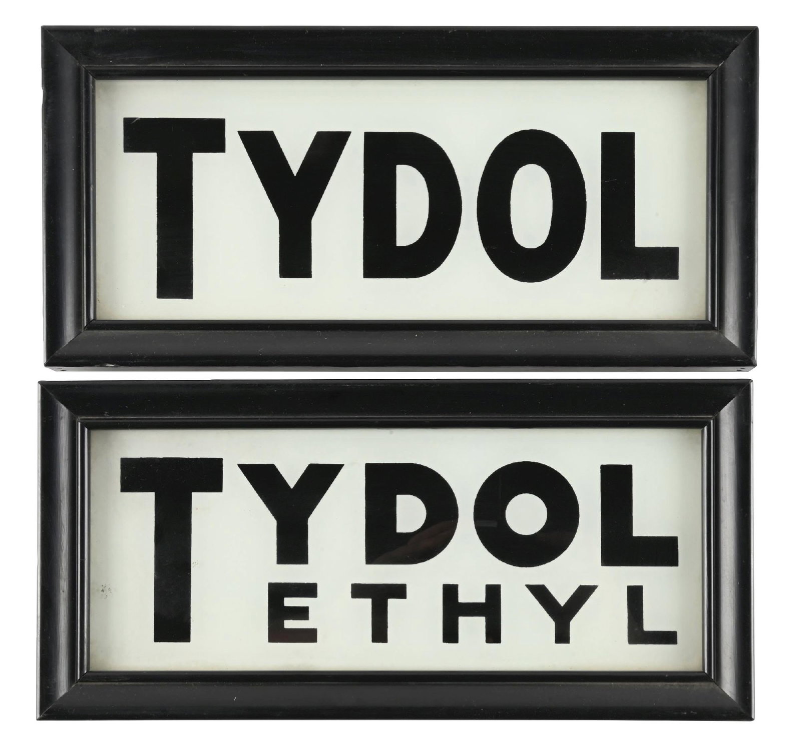 COLLECTION OF 2: TYDOL AND TYDOL ETHYL FRAMED AD GLASS PANELS (1 of 2)