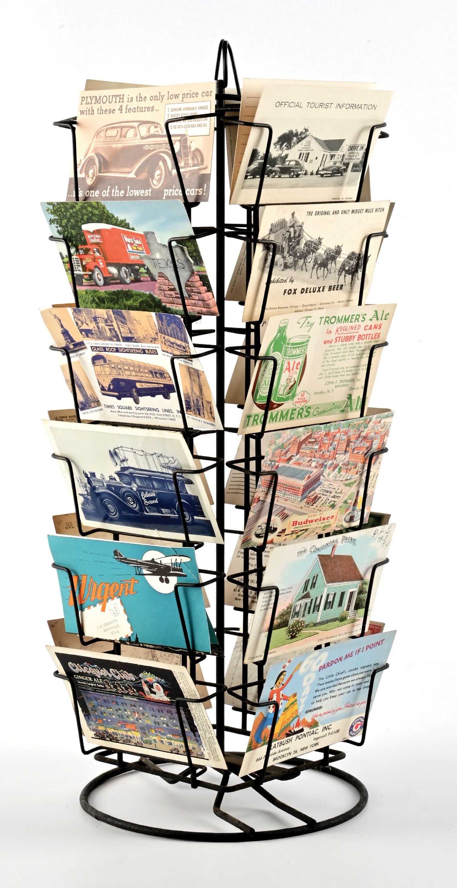 COLLECTION OF GRAPHIC POSTCARDS ON ORIGINAL IRON SPINNING STORE DISPLAY (1 of 3)