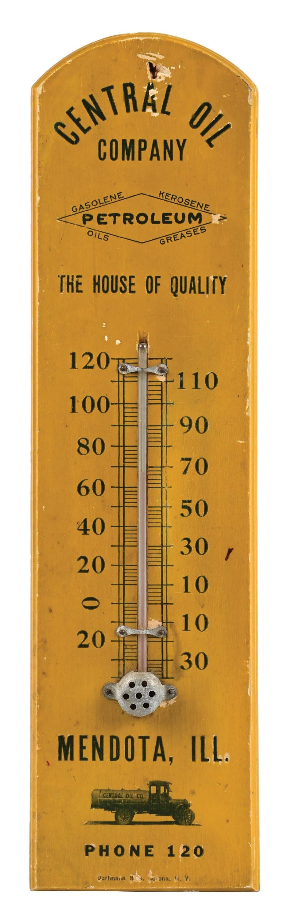 CENTRAL OIL COMPANY WOODEN THERMOMETER W/ DELIVERY TRUCK GRAPHIC (1 of 3)