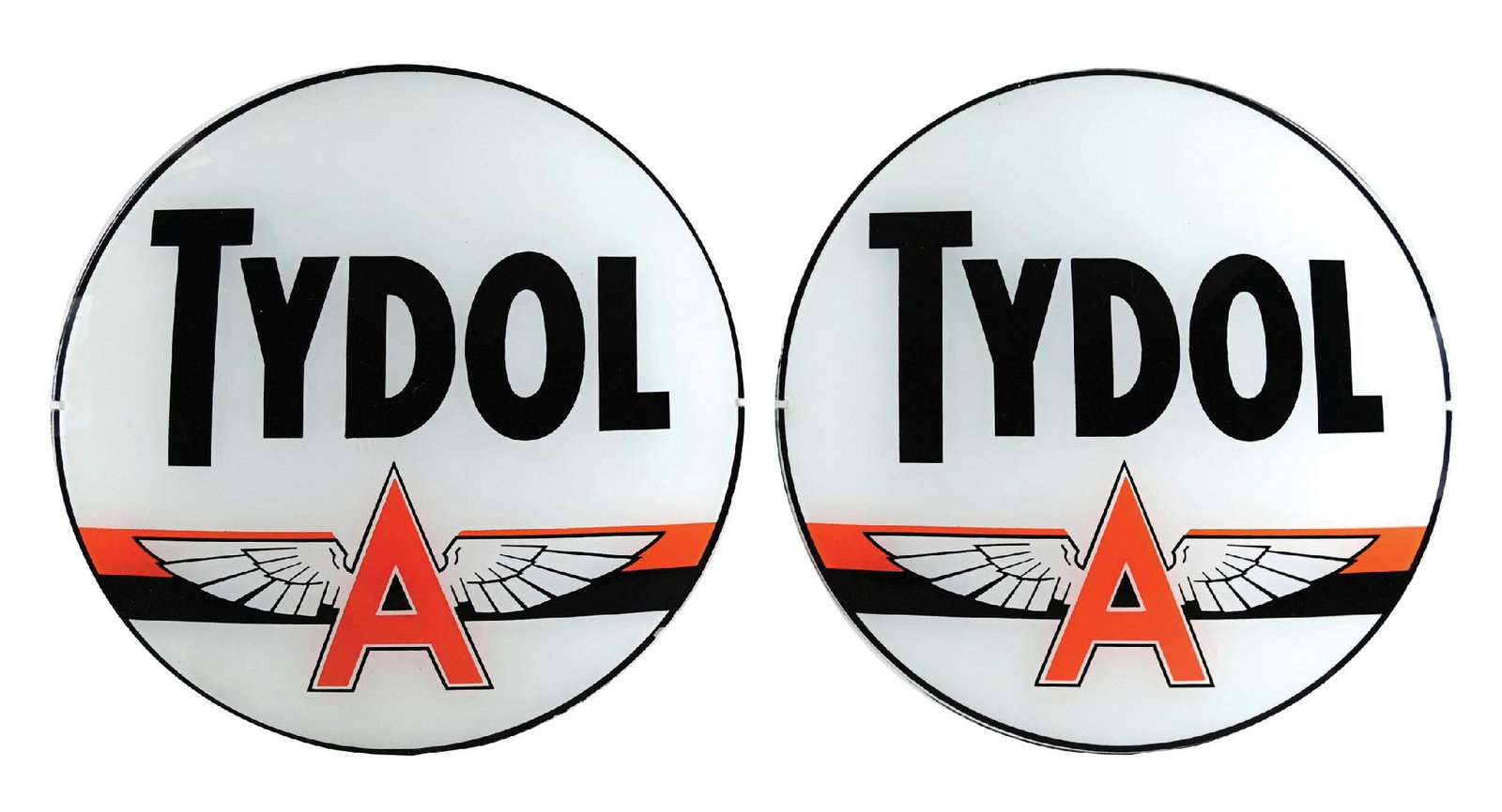 COLLECTION OF 2: TYDOL FLYING A GASOLINE SINGLE 13.5" GLOBE LENSES (1 of 2)
