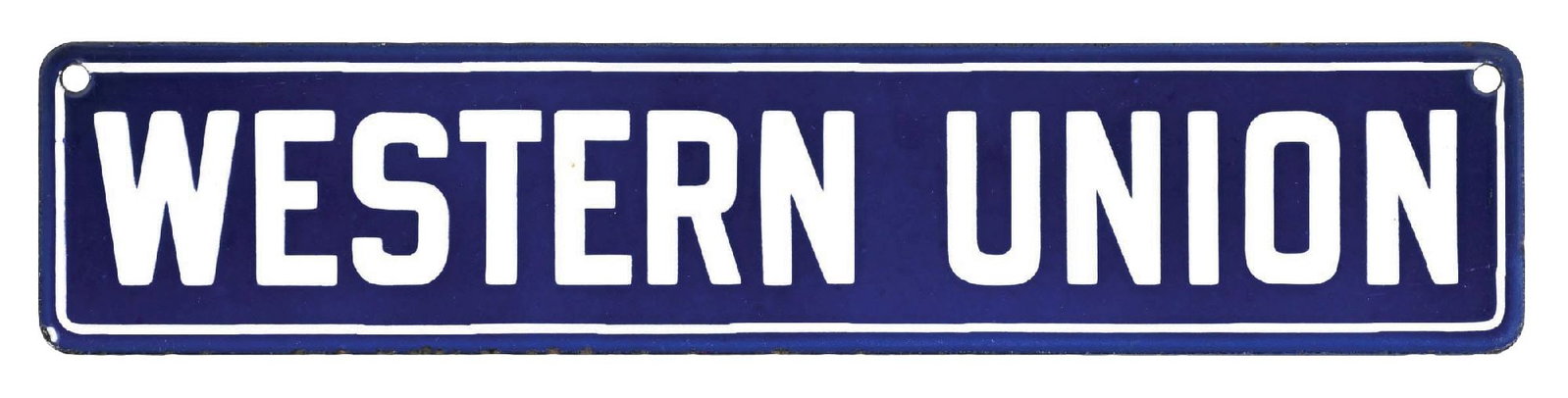 WESTERN UNION PORCELAIN BIKE MESSENGER SIGN: DSP. C. 1930s. CONDITION: Each side showing outstanding color and gloss throughout, with only minimal areas of light surface scratching. Minor hunting hole wear as well as some light nicks along the o