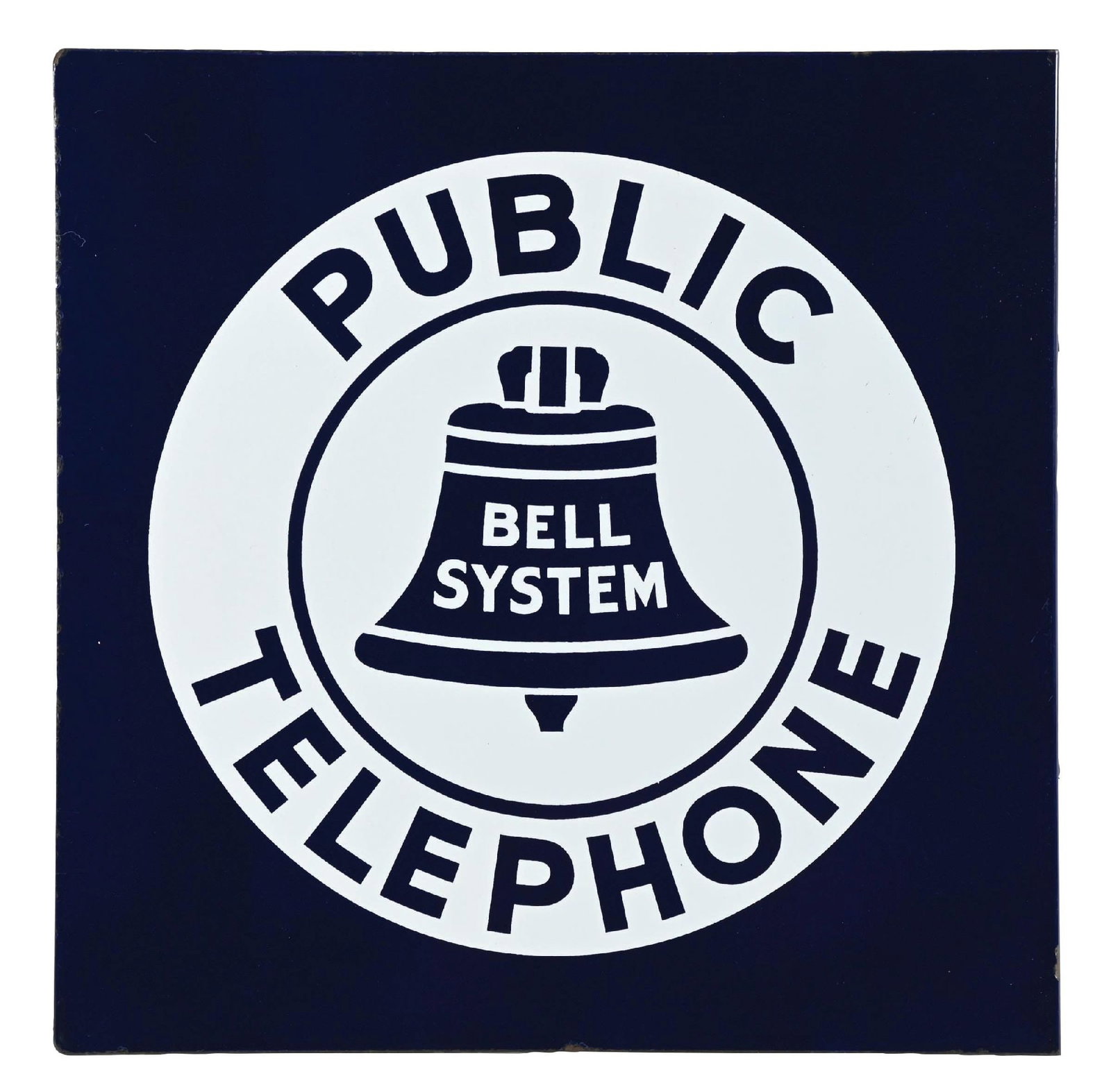 PUBLIC TELEPHONE PORCELAIN SERVICE PORCELAIN FLANGE SIGN: DSP. C. 1950s. CONDITION: Each side showing outstanding color and gloss throughout, with no notable wear in the inner and outer fields. Light nicks at the outer edges with light wear at the mounting h