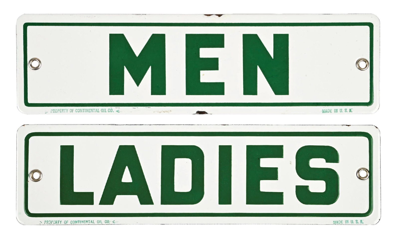 COLLECTION OF 2: CONOCO LADIES AND MEN PORCELAIN SERVICE STATION REST ROOM SIGNS (1 of 4)