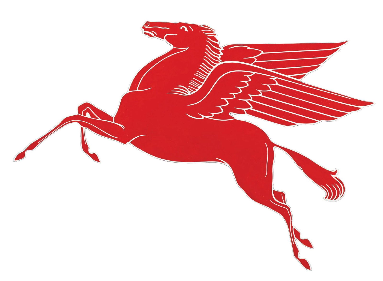 CONTEMPORARY MOBIL PEGASUS PORCELAIN SIGN: SSP. CONDITION: Excellent color and gloss throughout showing small touch up at back legs. Sign shows hanging clips at the backside as well as tail guard attachment. A very well made reproduction