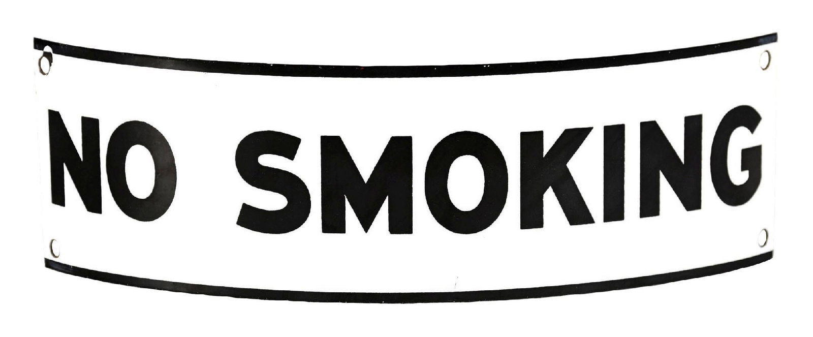 NO SMOKING CURVED PORCELAIN SERVICE STATION SIGN: SSP. Appears to possibly be Texaco. CONDITION: Excellent color and gloss throughout the field, showing no field chipping. Sign shows four added mounting holes in the outer fields, each showing minor