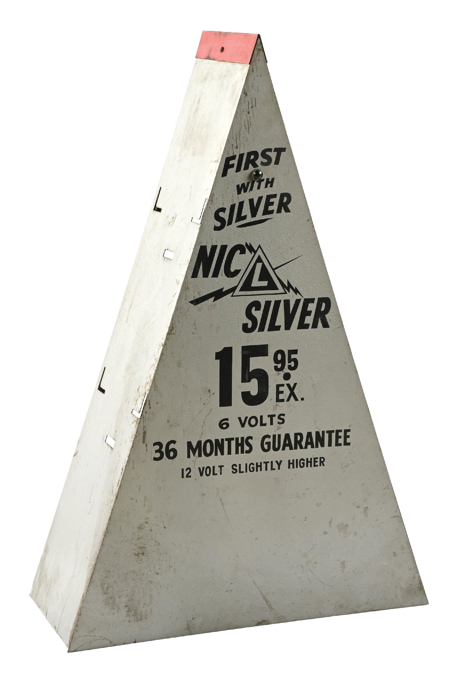 NIC L SILVER TIN TRIANGULAR BATTERY HOLDER DISPLAY CABINET (1 of 4)
