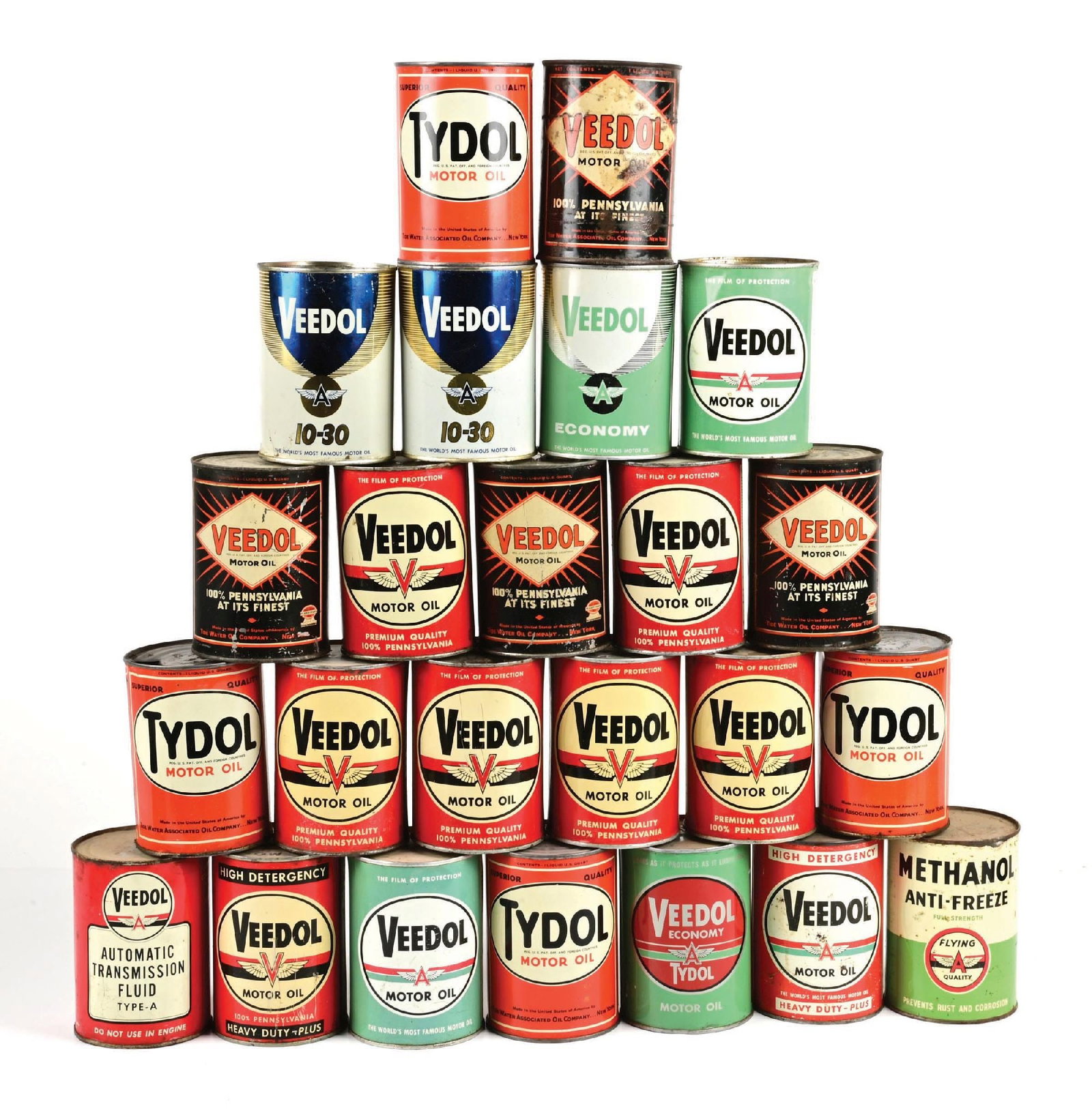 COLLECTION OF 24 ONE QUART CANS FROM TYDOL & VEEDOL (1 of 1)