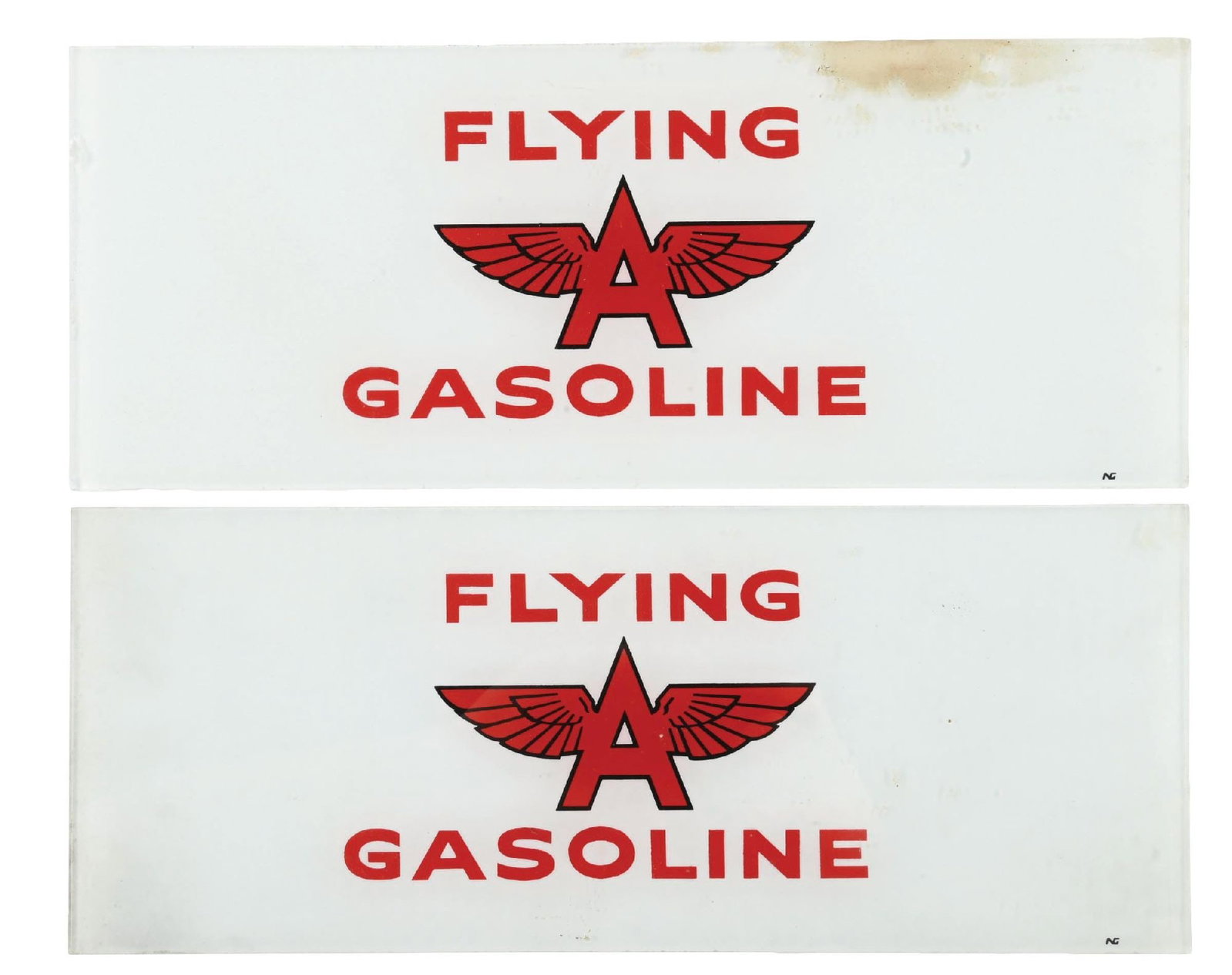 COLLECTION OF 2: FLYING A GASOLINE AD GLASS PANELS (1 of 4)