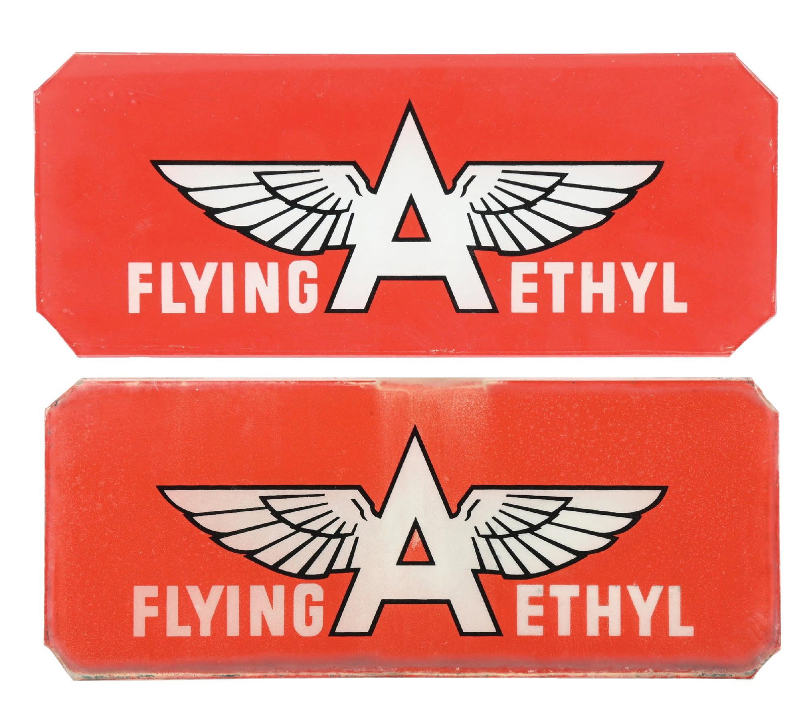 COLLECTION OF 2: FLYING A ETHYL GLASS AD GLASS PANELS (1 of 2)