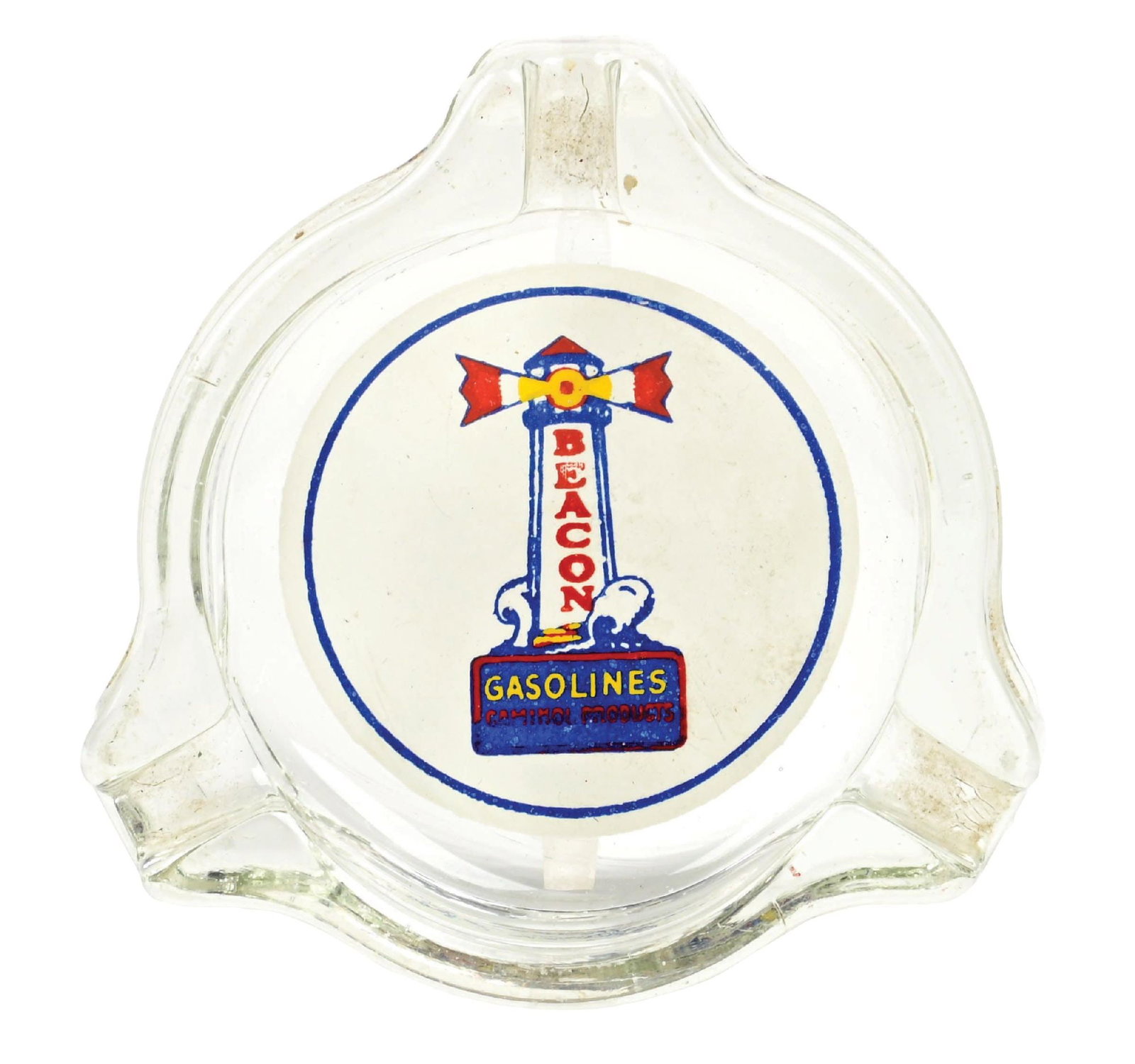 RARE BEACON GASOLINE SERVICE STATION ASHTRAY W/ LIGHTHOUSE GRAPHIC (1 of 3)