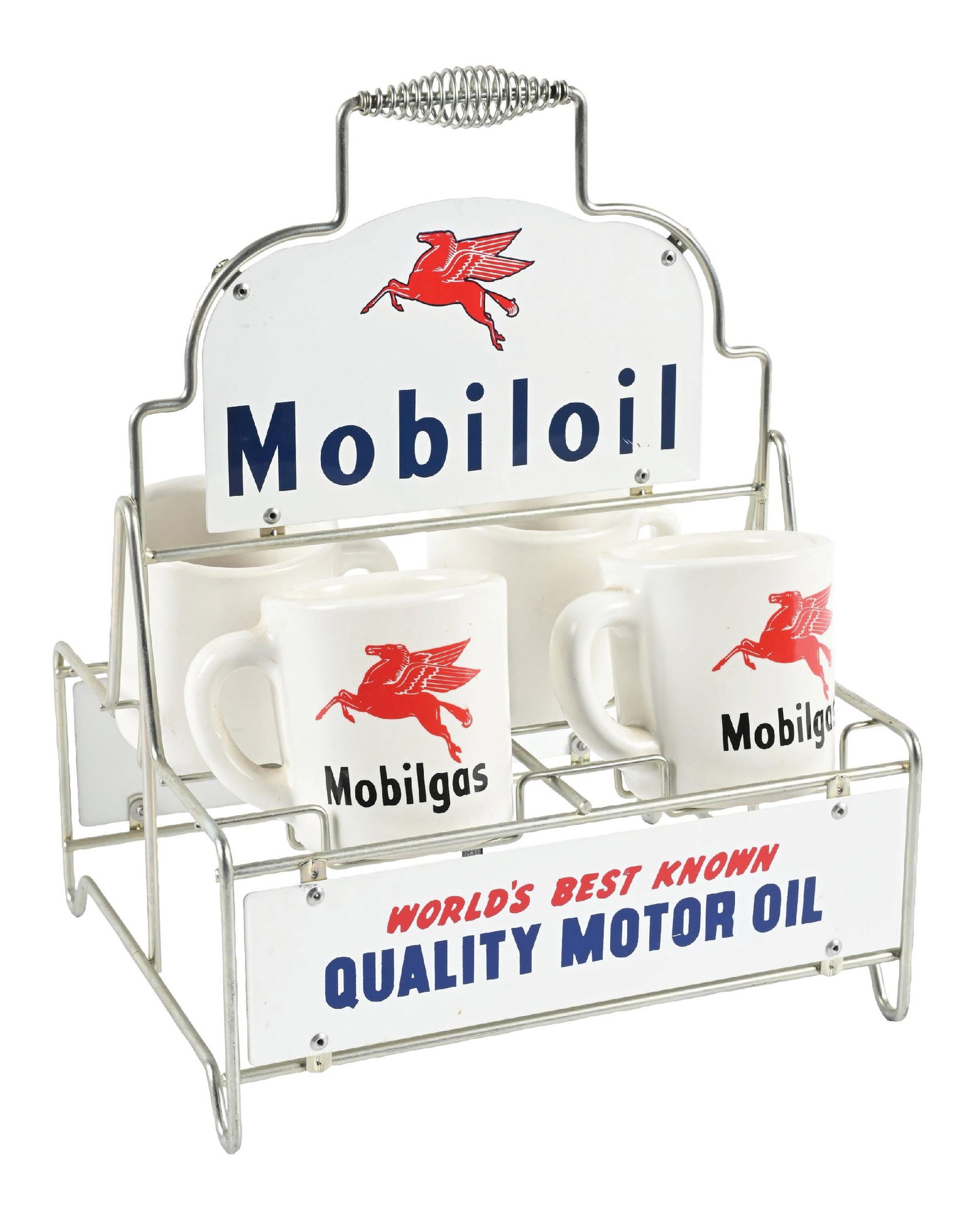 MOBILOIL WORLD'S BEST KNOWN QUALITY MOTOR OIL WIRE CARRY CASE WITH FOUR COFFEE CUPS (1 of 4)