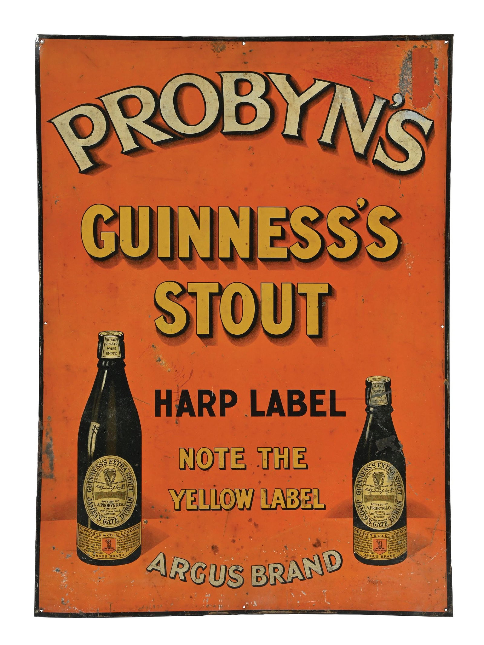 PROBYN'S GUINNESS'S STOUT TIN LITHO ADVERTISING SIGN (1 of 2)