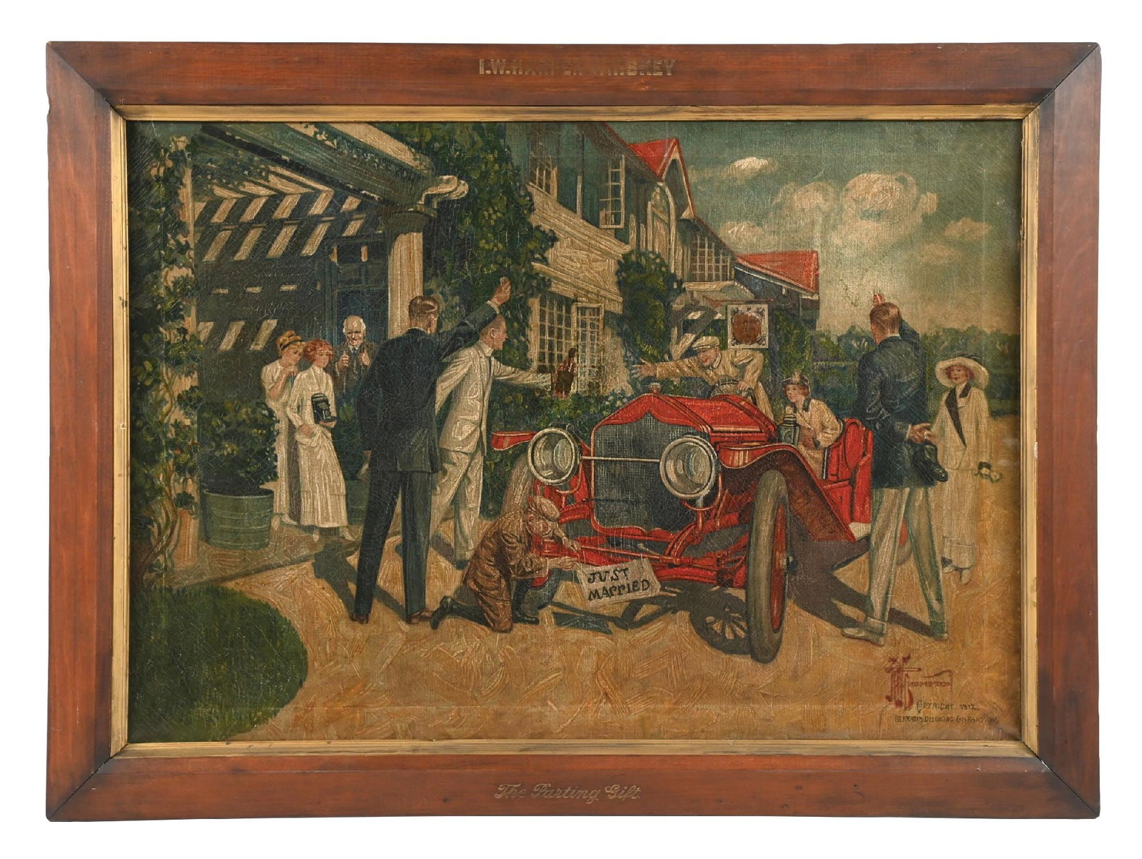 I.W. HARPER WHISKEY "THE PARTING GIFT" FRAMED OLEGRAPH WITH CAR GRAPHIC (1 of 3)