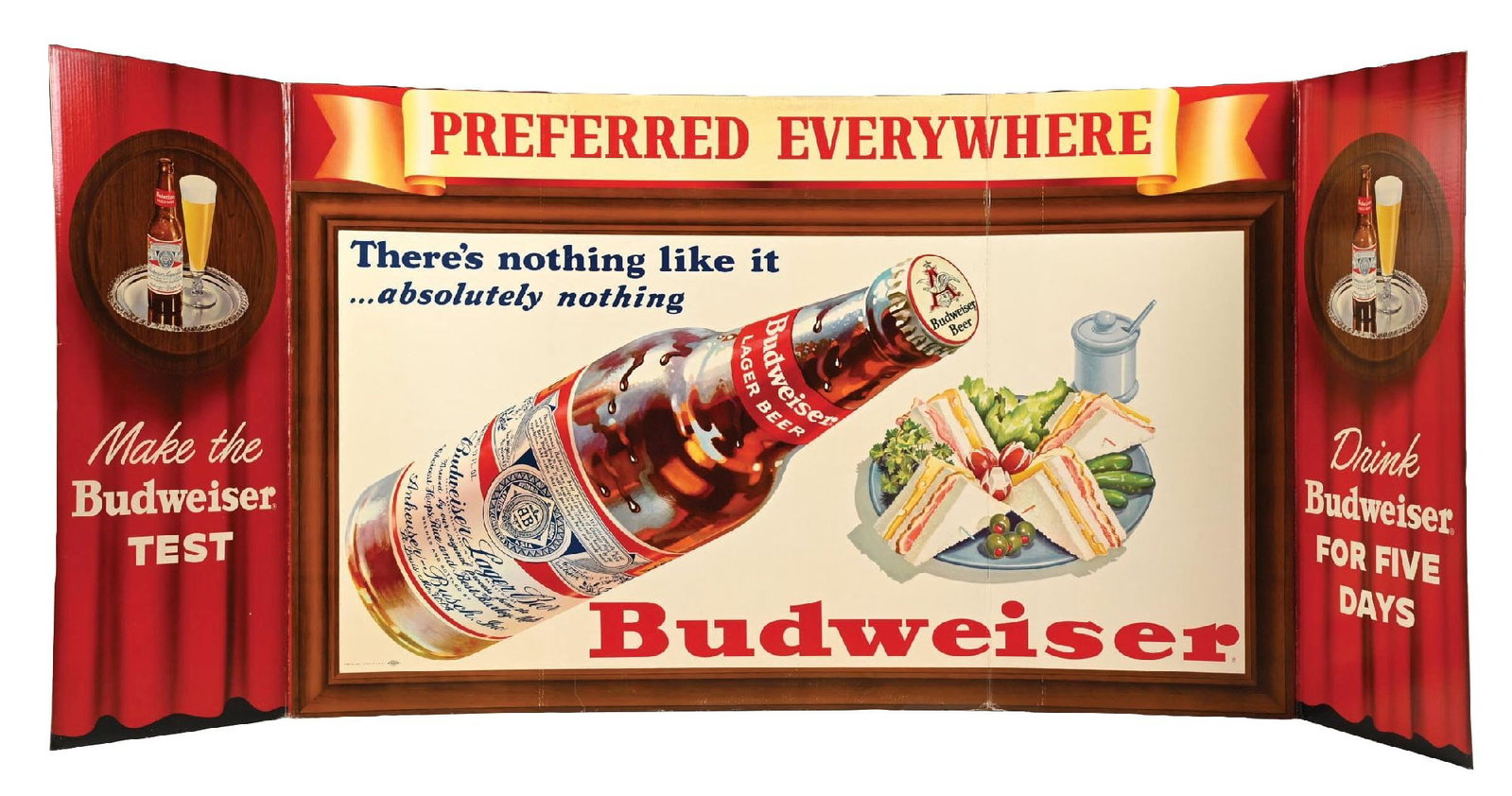 LARGE FOLD OUT BUDWEISER CARDBOARD SIGN (1 of 4)