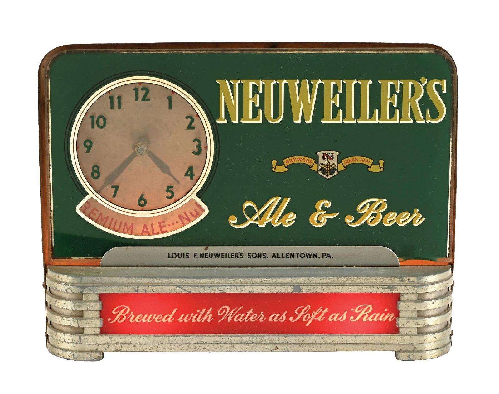 NEUWEILER'S REVERSE GLASS ALE & BEER LIGHT-UP CLOCK (1 of 3)