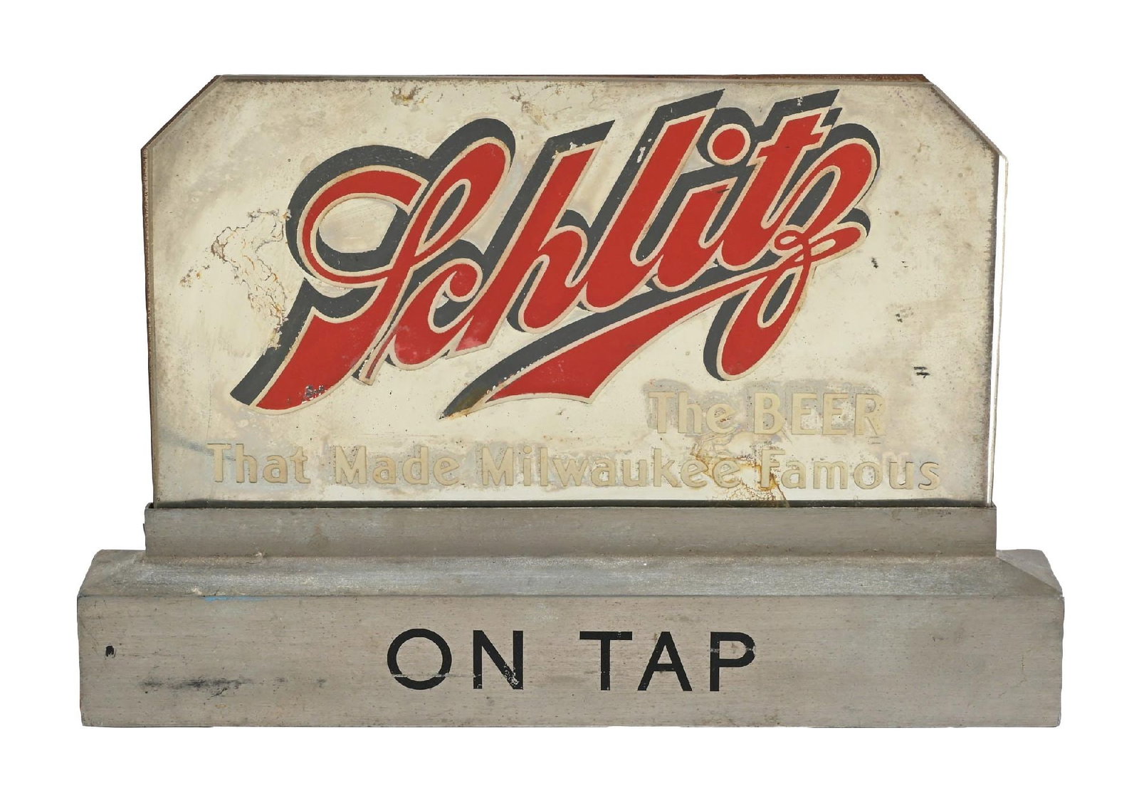SCHLITZ BREWING CO. MIRRORED REVERSE GLASS LIGHT-UP SIGN (1 of 2)
