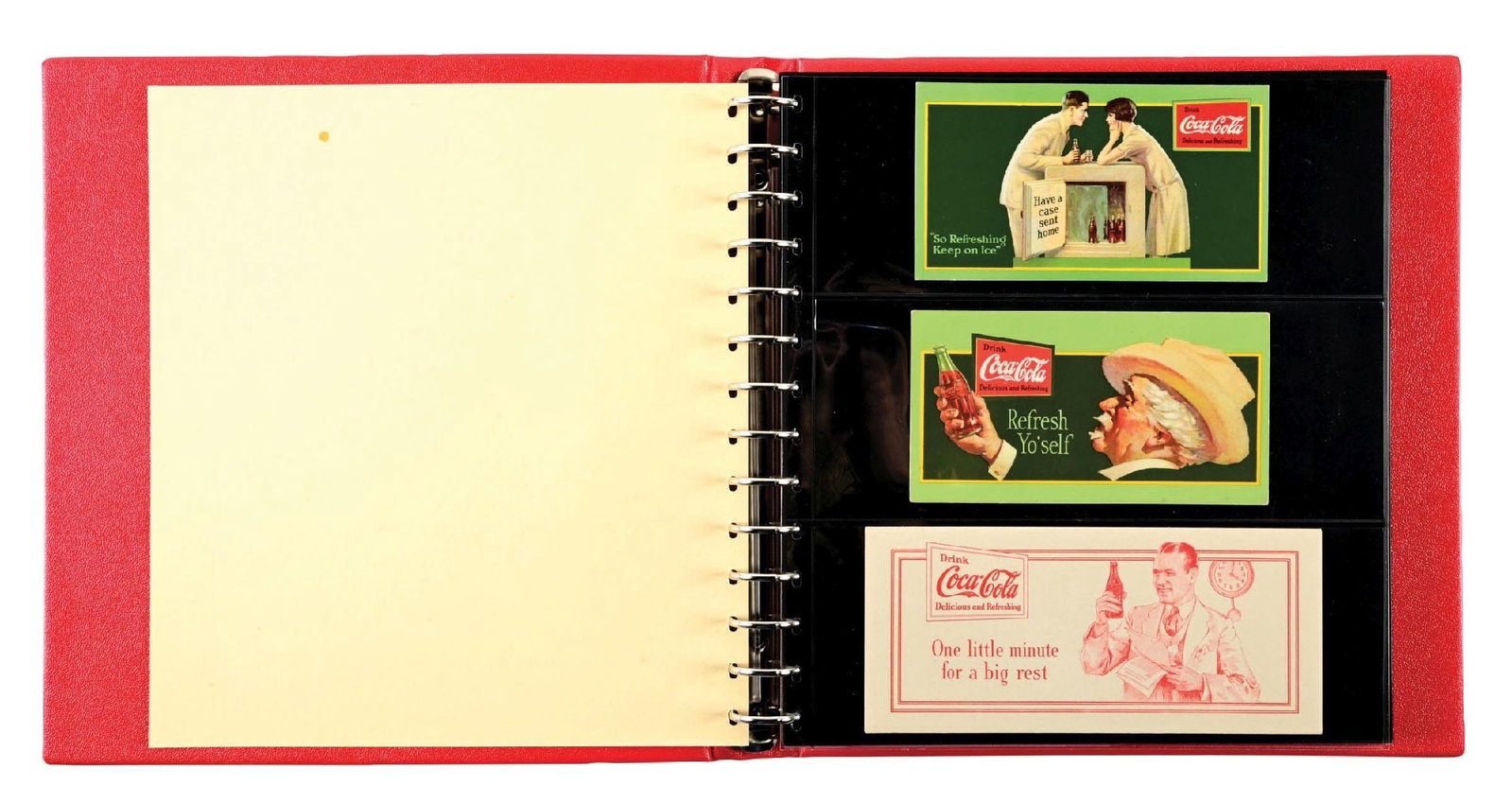 COLLECTION OF 45: COCA-COLA INK BLOTTERS: A wonderful instant collection of 45 Coca-Cola Ink Blotters ranging from the 1920s through the late 1950s. CONDITION: All remain in exceptionally clean condition with no damage to note. A wonderful