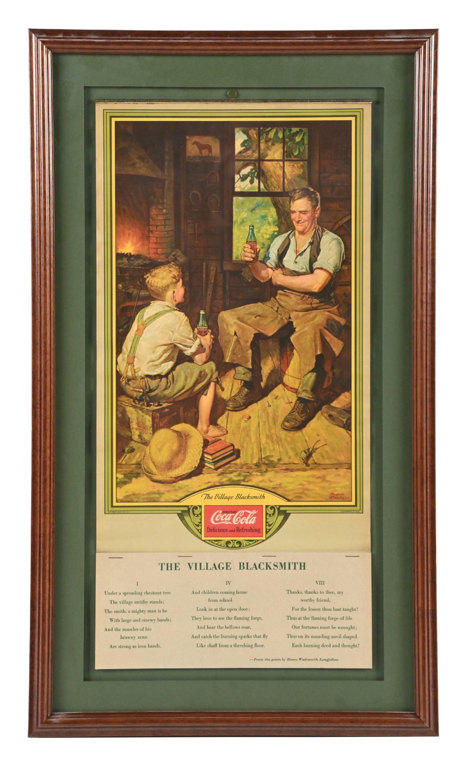 1933 COCA-COLA CALENDAR "THE VILLAGE BLACKSMITH": A clean and complete example of this c. 1933 calendar from Coca-Cola featuring the "Village Blacksmith" graphic. CONDITION: The calendar topper is clean and shows only the slightest amount of