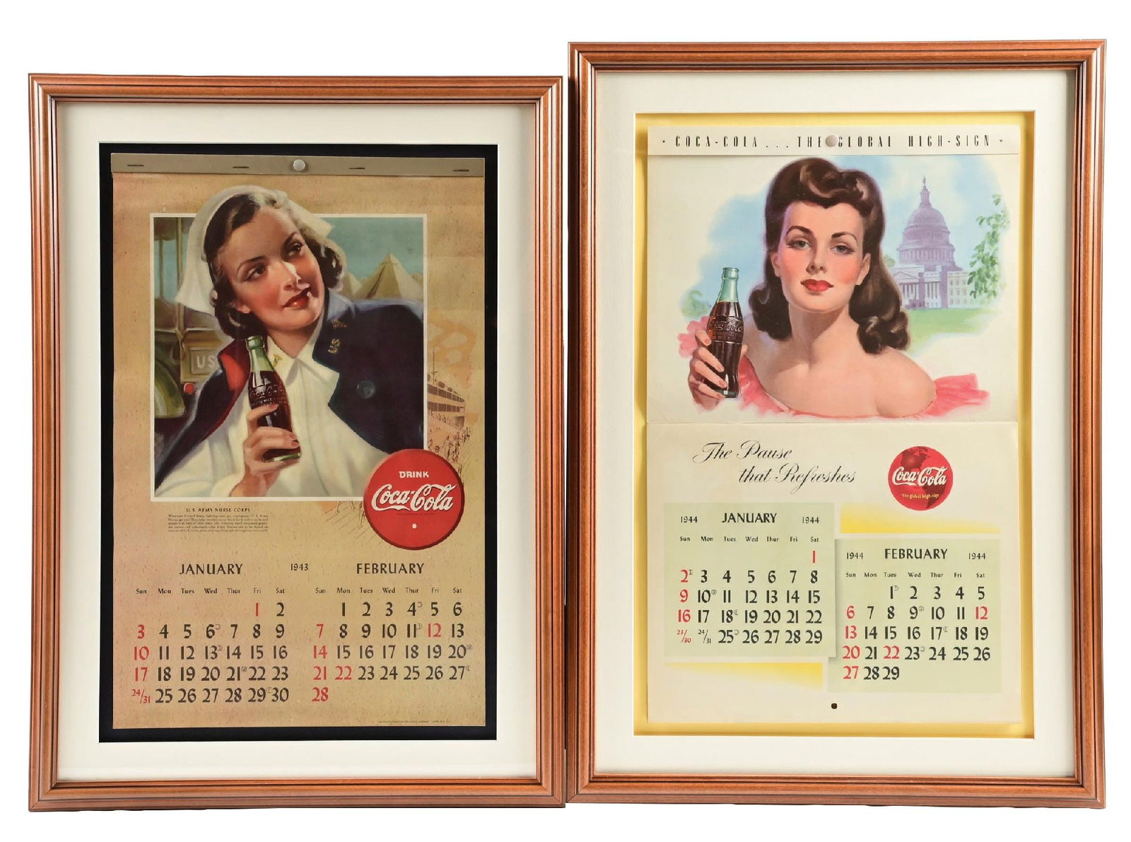 COLLECTION OF 2: 1943-1944 COCA-COLA CALENDARS (1 of 3)