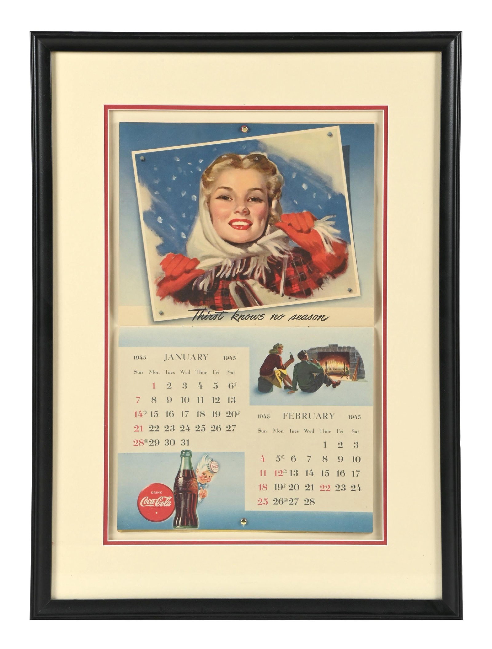 1945 COCA-COLA "THIRST KNOWS NO SEASON" CALENDAR (1 of 2)