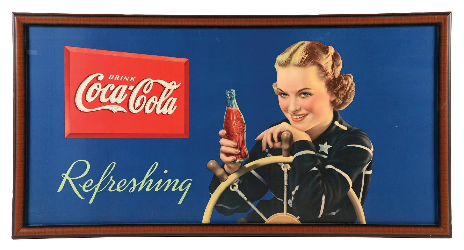 OUTSTANIDNG COCA-COLA SIGN W/ SAILOR WOMAN GRAPHIC (1 of 2)