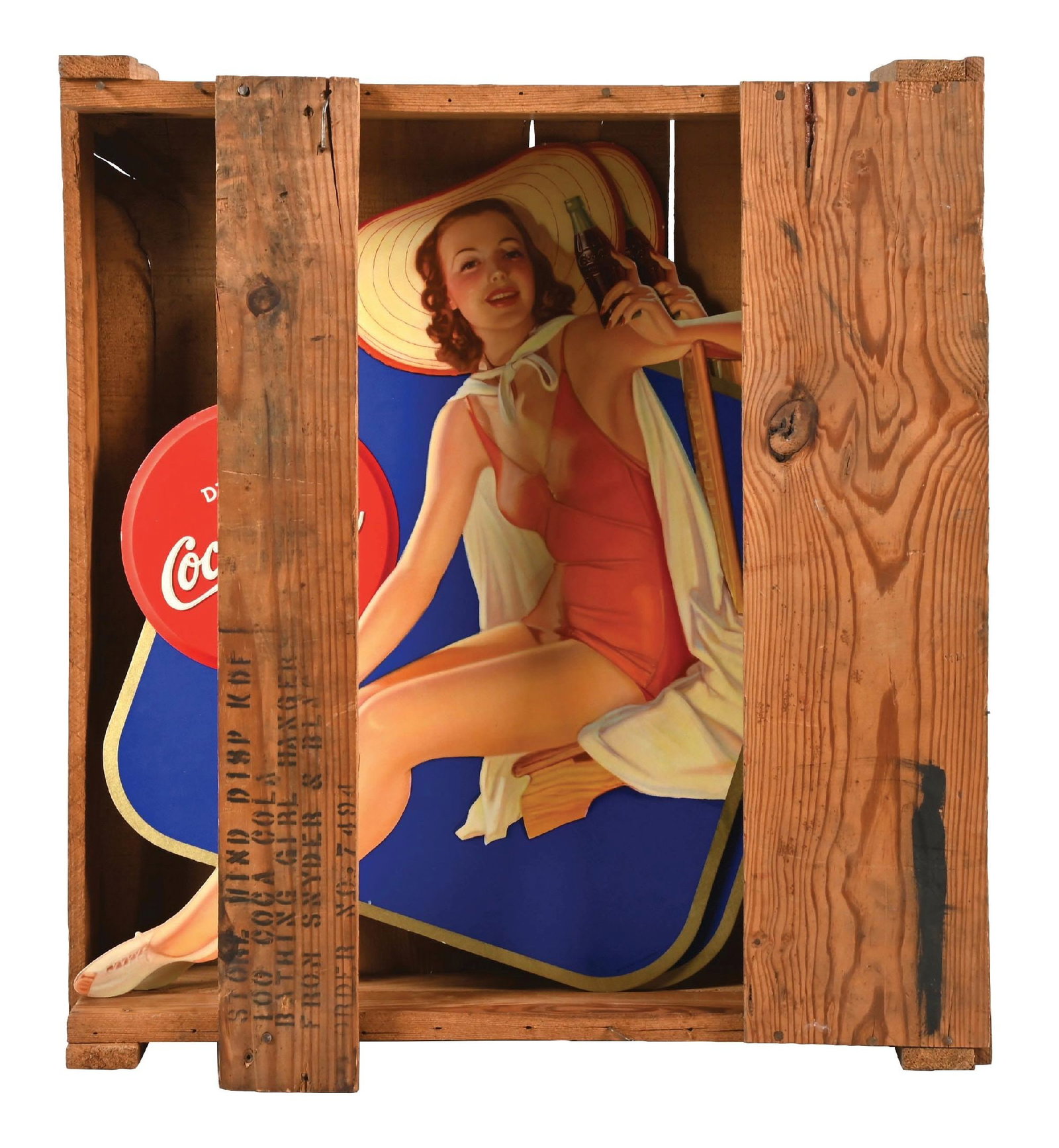 COCA-COLA SWIMSUIT GIRL SIGNS W/ ORIGINAL SHIPPING CRATE (1 of 4)