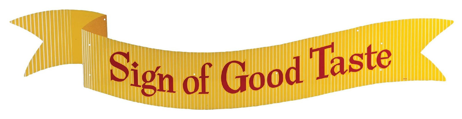 SIGN OF GOOD TASTE COCA-COLA RIBBON SIGN: SST. Marked "AM 38". A nice example of the large single-sided tin ribbon sign from Coca-Cola featuring the "Sign of Good Taste" tagline. CONDITION: The field remains bright and glossy with no damage