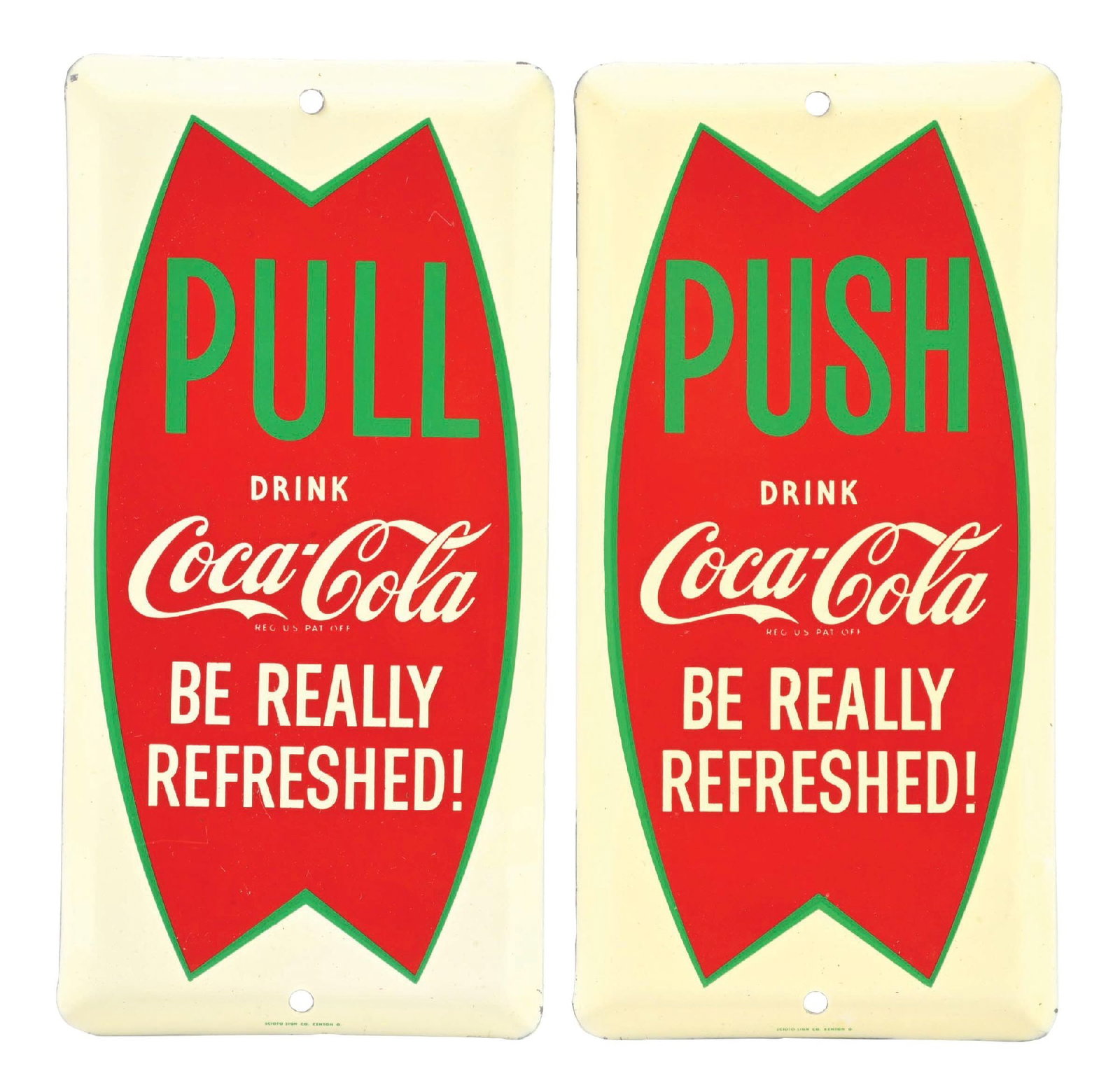 COLLECTION OF 2: COCA-COLA PALM PRESS SIGNS W/ FISHTAIL GRAPHIC (1 of 4)