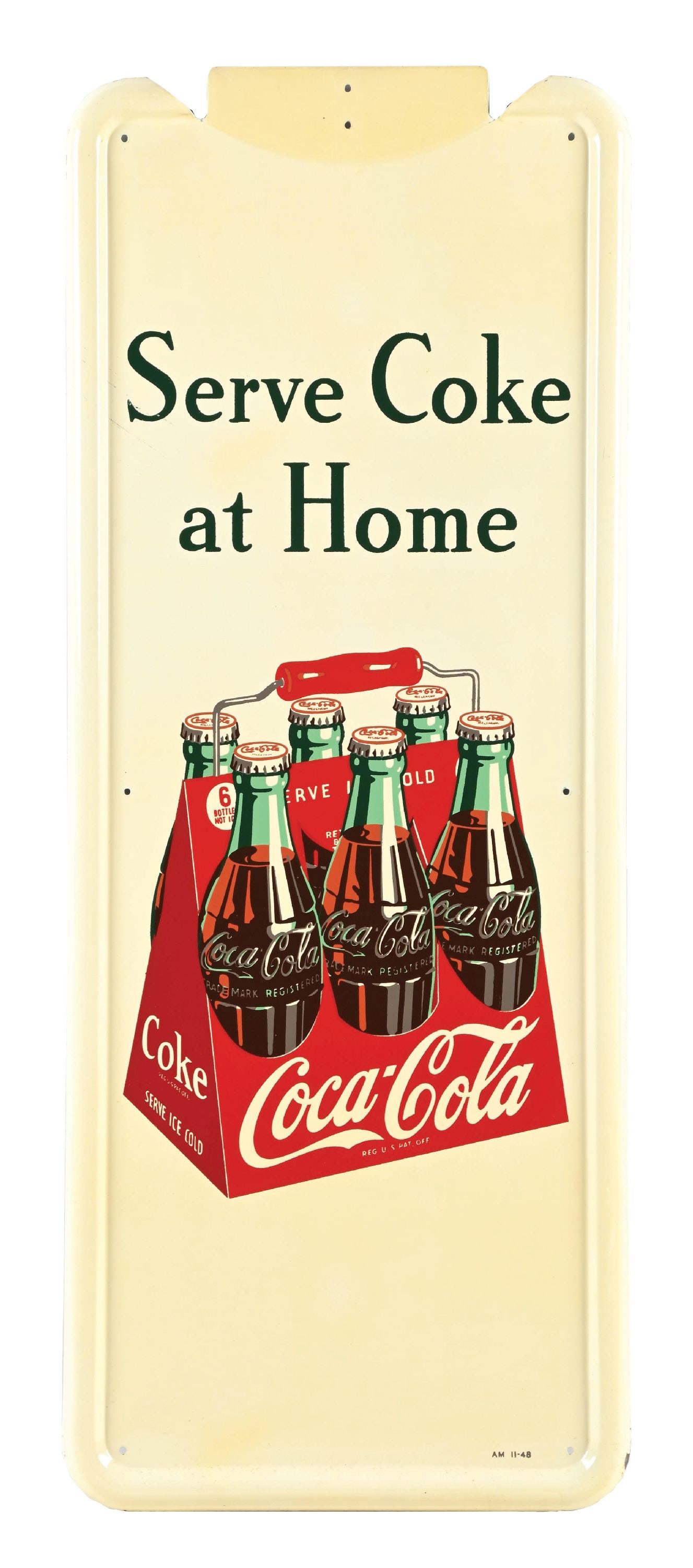 COCA-COLA "SERVE COKE AT HOME" PILASTER SIGN W/ SIX PACK GRAPHIC (1 of 3)