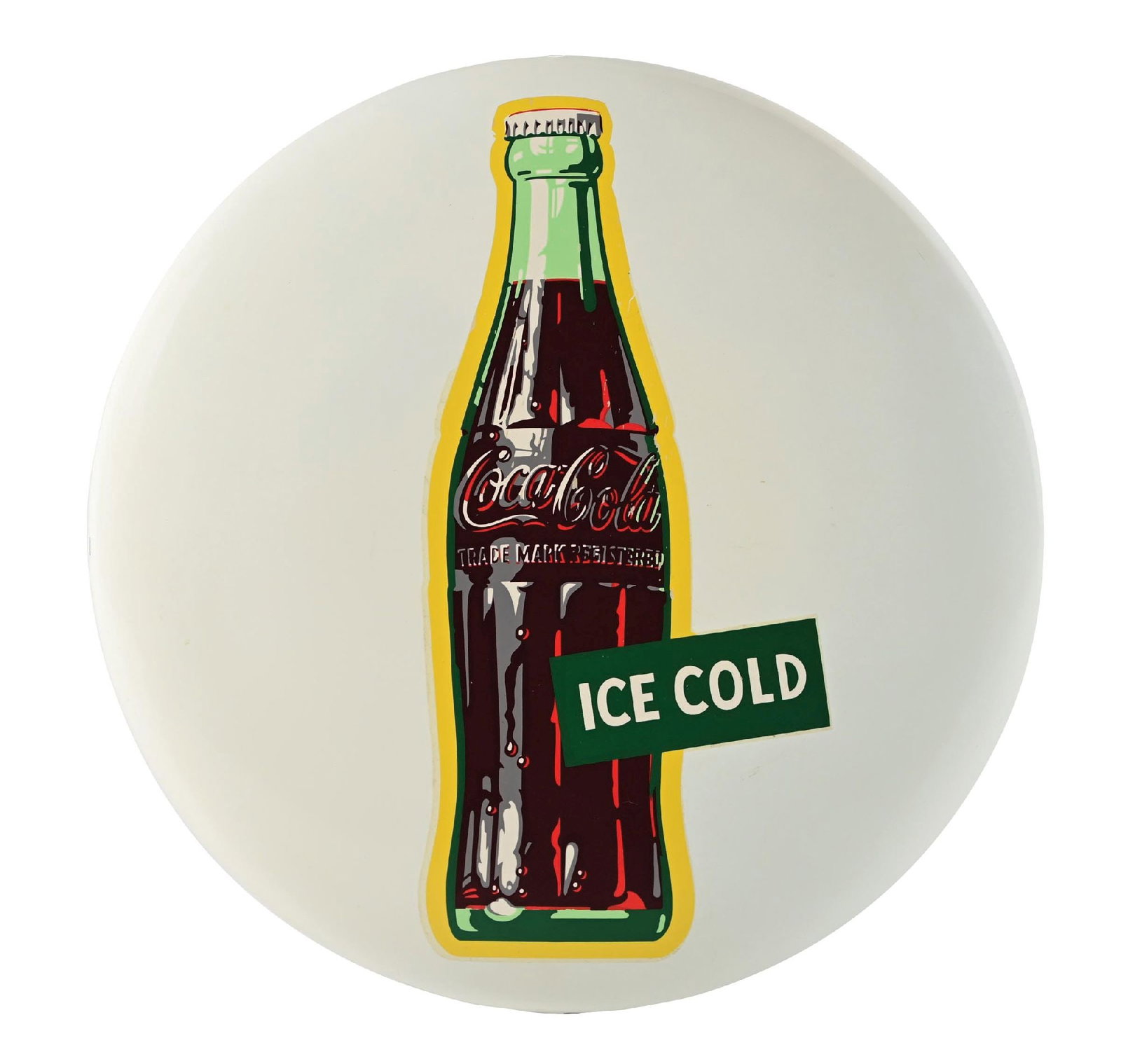 COCA-COLA "ICE COLD BOTTLE" DECAL BUTTON SIGN (1 of 2)