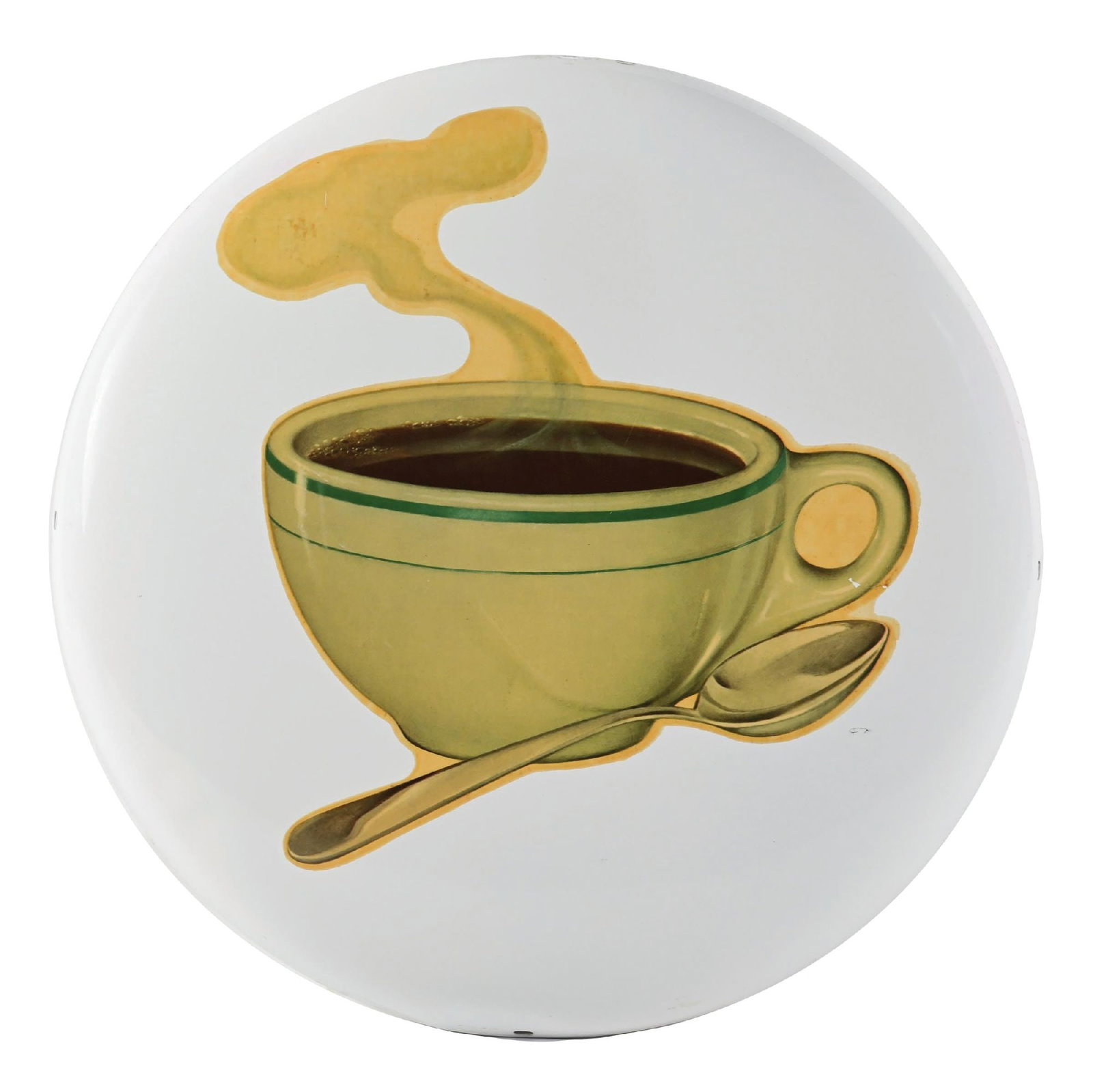 COCA-COLA BUTTON SIGN W/ COFFEE CUP DECAL (1 of 2)