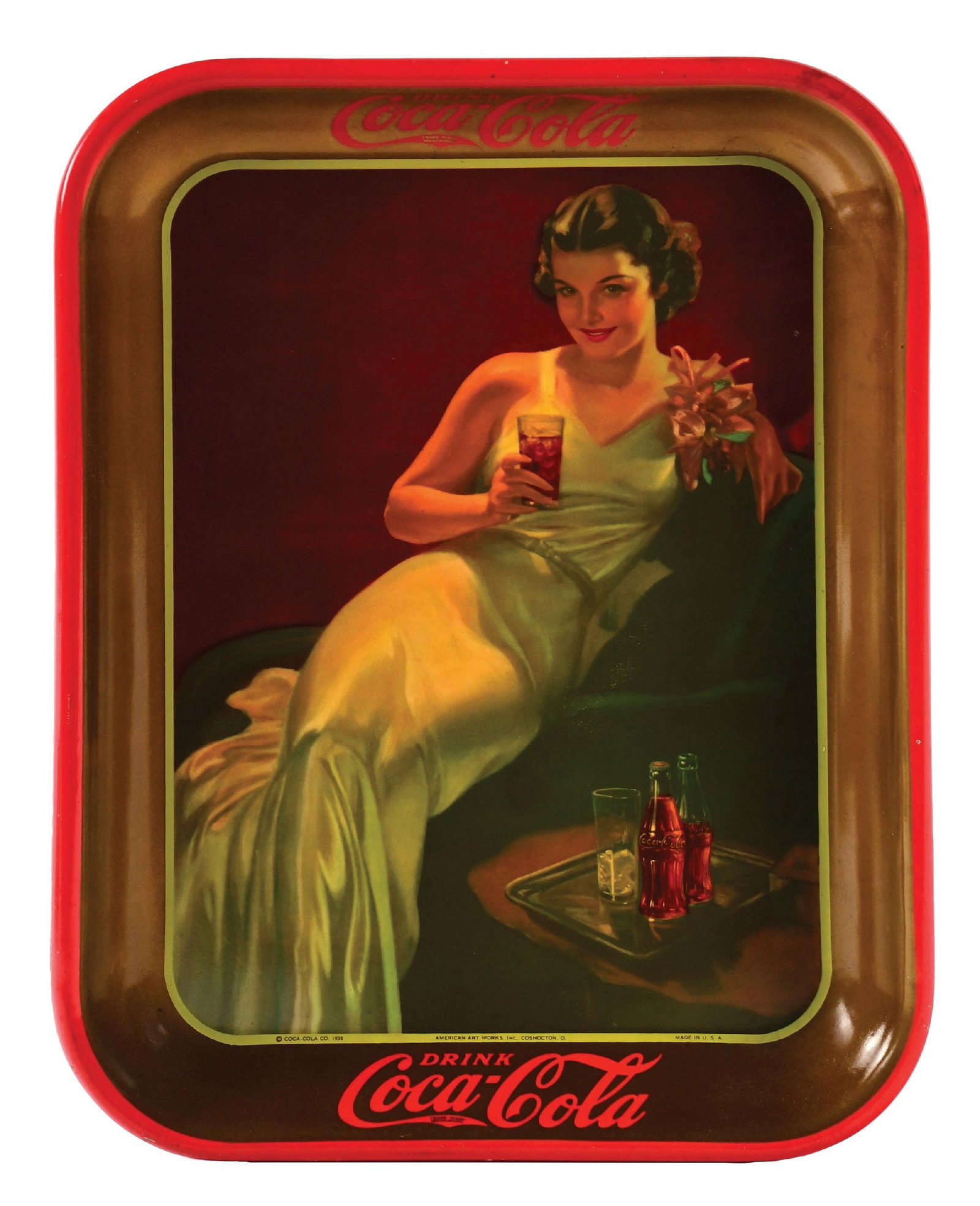 COCA-COLA SERVING TRAY W/ WOMAN ON CHAIR GRAPHIC (1 of 3)