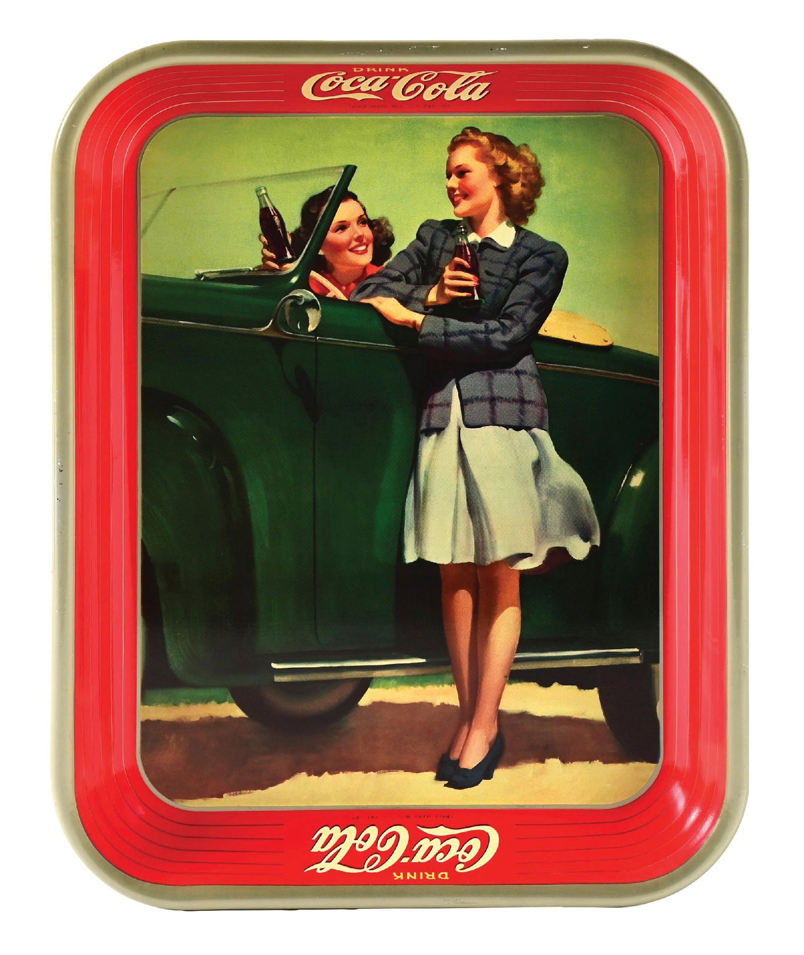 COCA-COLA SERVING TRAY W/ LADY BY CAR GRAPHIC (1 of 3)