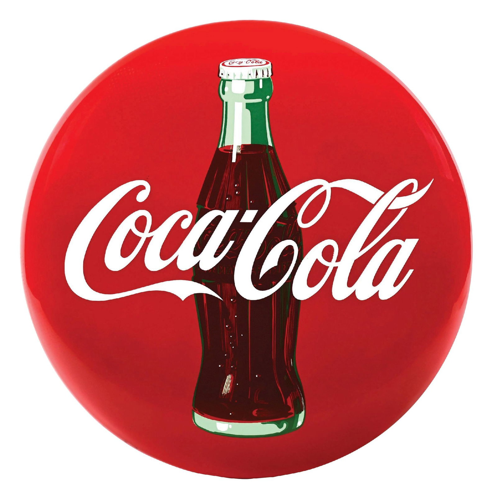 COCA-COLA BUTTON SIGN W/ BOTTLE GRAPHIC (1 of 2)