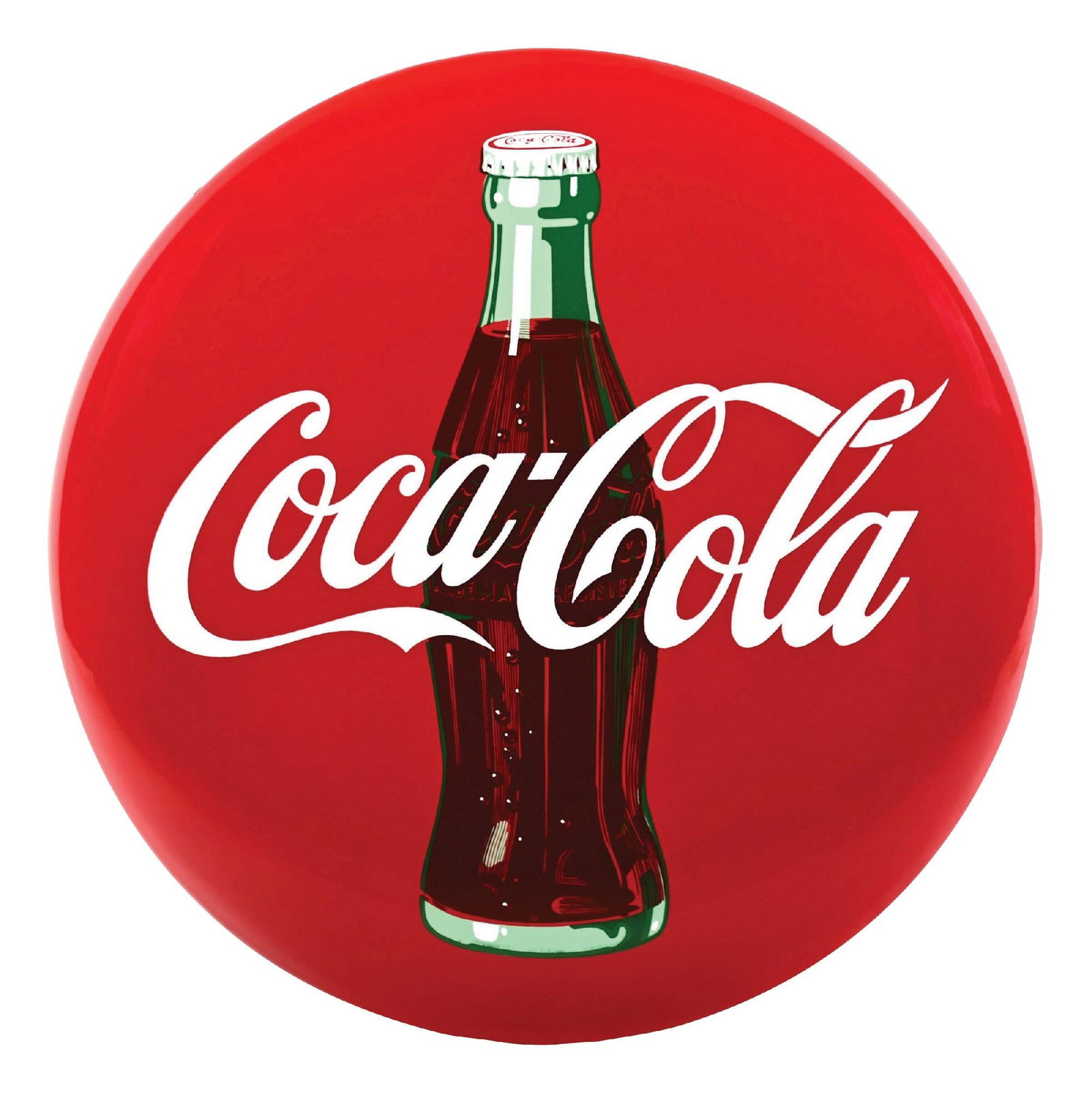 COCA-COLA BUTTON SIGN W/ BOTTLE GRAPHIC (1 of 2)