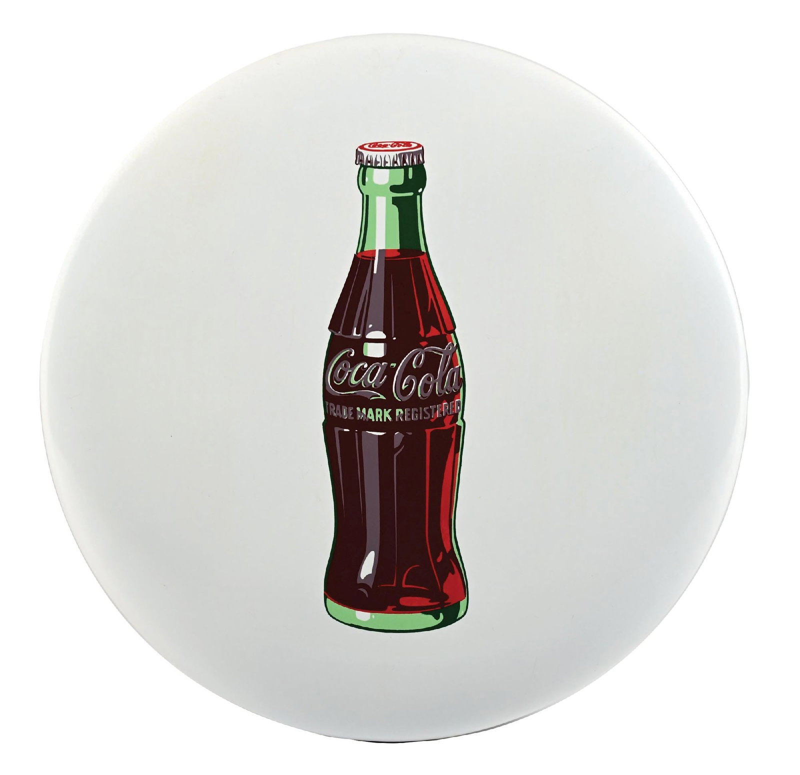 WHITE COCA-COLA BUTTON SIGN W/BOTTLE GRAPHIC (1 of 2)