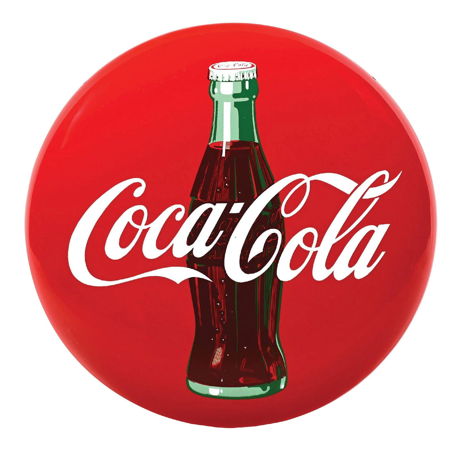 COCA-COLA BUTTON SIGN W/ BOTTLE GRAPHIC (1 of 2)