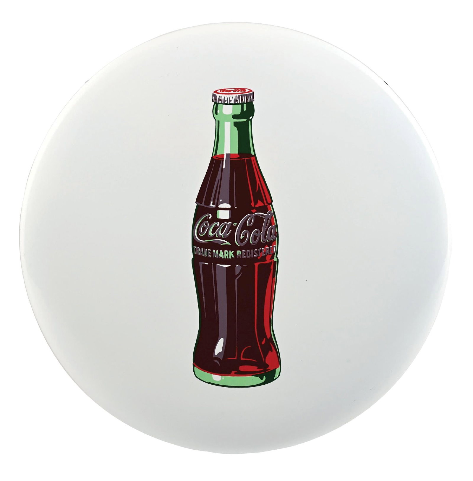 WHITE COCA-COLA BUTTON SIGN W/ BOTTLE GRAPHIC (1 of 2)