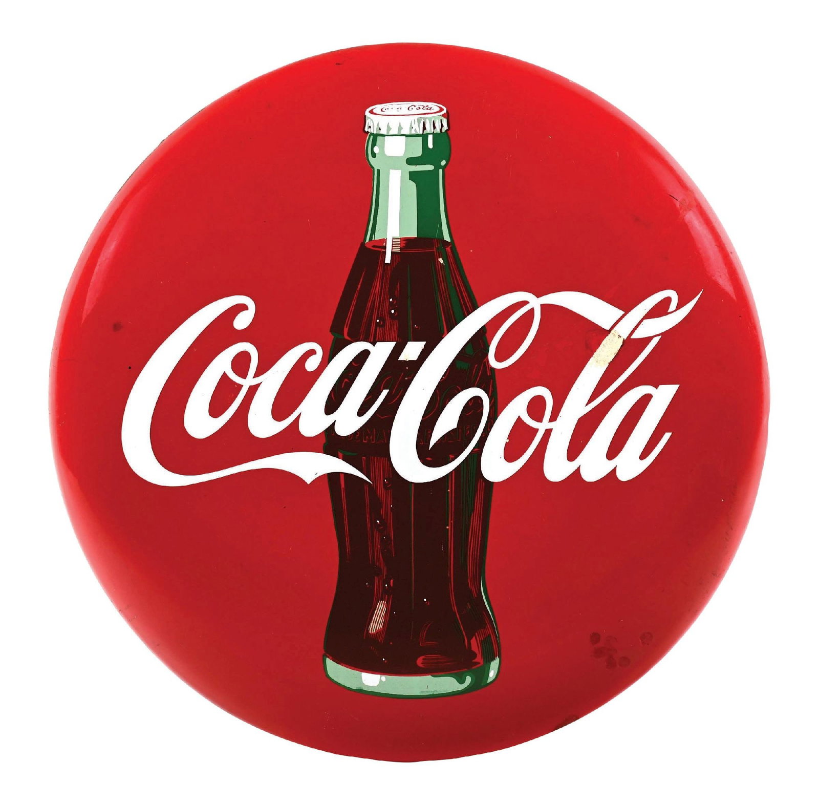 COCA-COLA BUTTON SIGN W/ BOTTLE GRAPHIC (1 of 2)