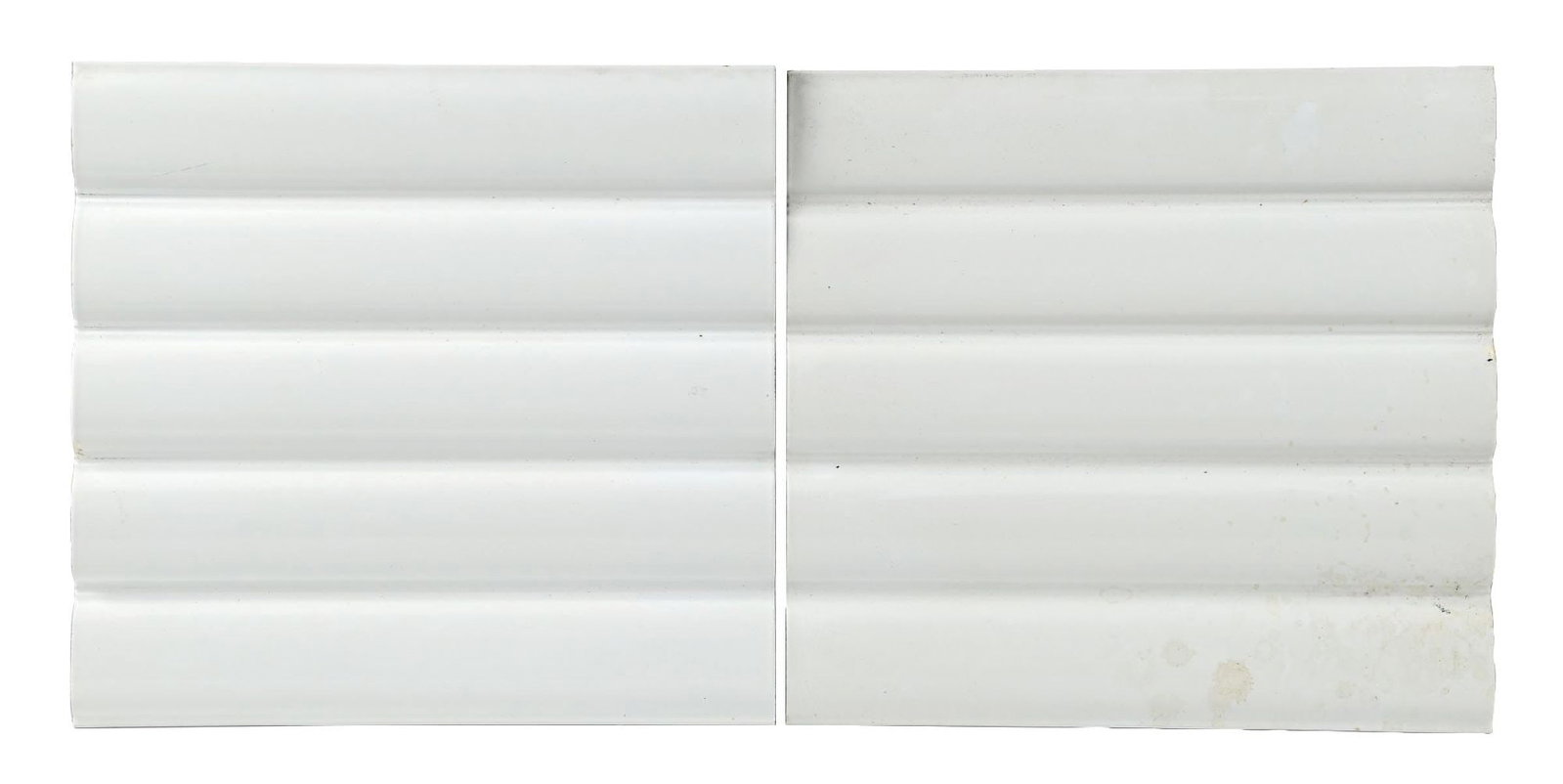 LOT OF 2: COCA-COLA PORCELAIN WHITE PANELS SIGNS: A nice collection of two c. 1950s fluted porcelain attachment signs from Coca-Cola. CONDITION: Both are NOS in the paper and remain clean and glossy. Condition: (9.25). Dimensions: Each: 16" x 15 - 1/