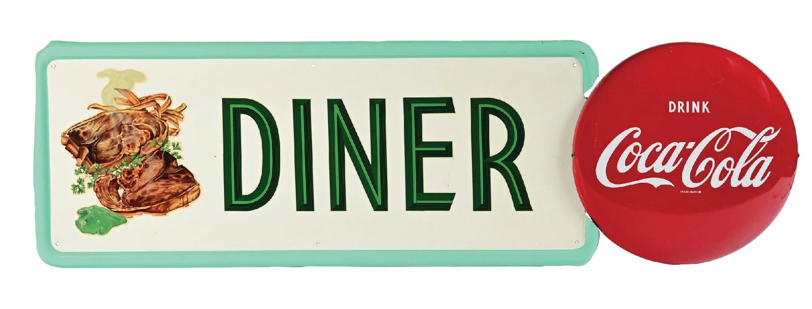 COCA-COLA DINER PILASTER SIGN W/ COCA-COLA BUTTON (1 of 2)